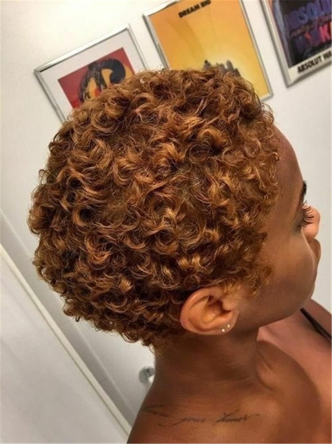 Wigs for Black Women Brown Short Afro Curly Synthetic Wig Natural Glueless Heat Finger Waves Costume Party Wig Black image number 3