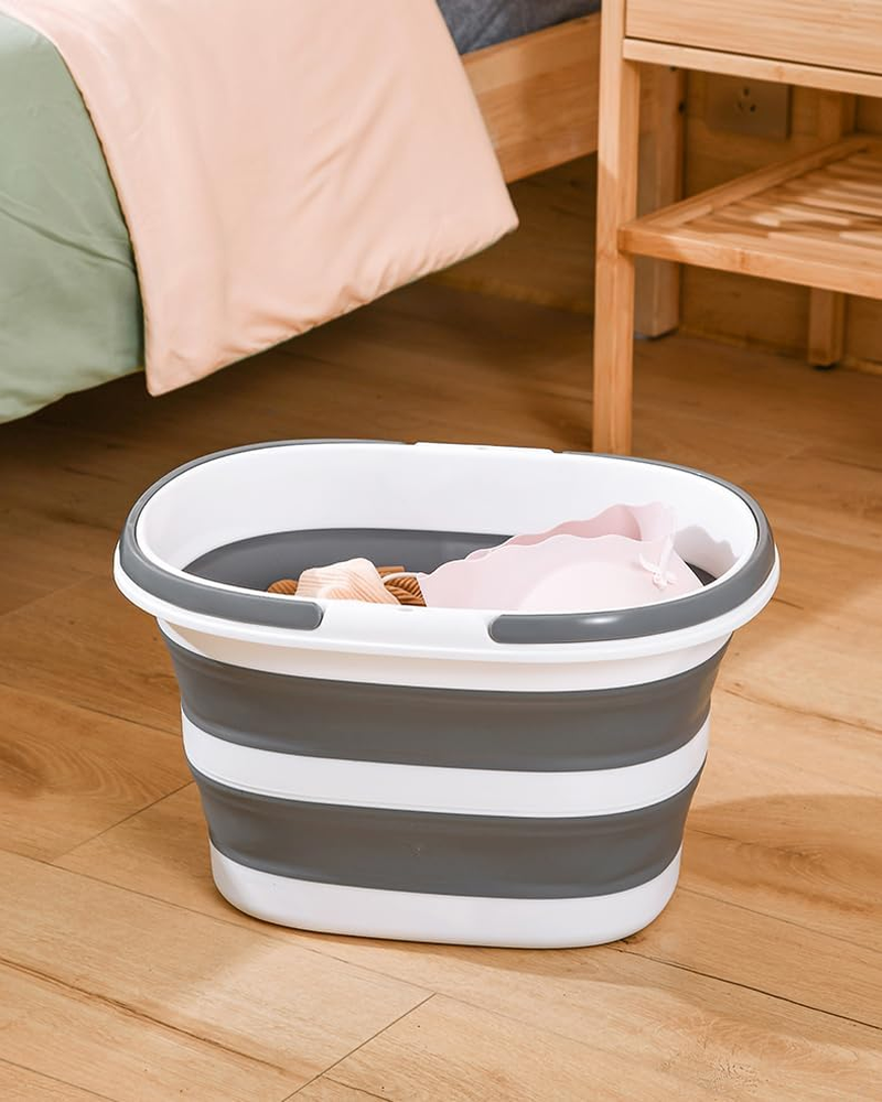 Foldable Bucket 16L/28L with Handle Cleaning Bucket Foldable for Camping, Fishing, Cleaning, Car Washing, Soft Large Capacity Lightweight Stylish (Grey, 16L &times; 2) image number 2