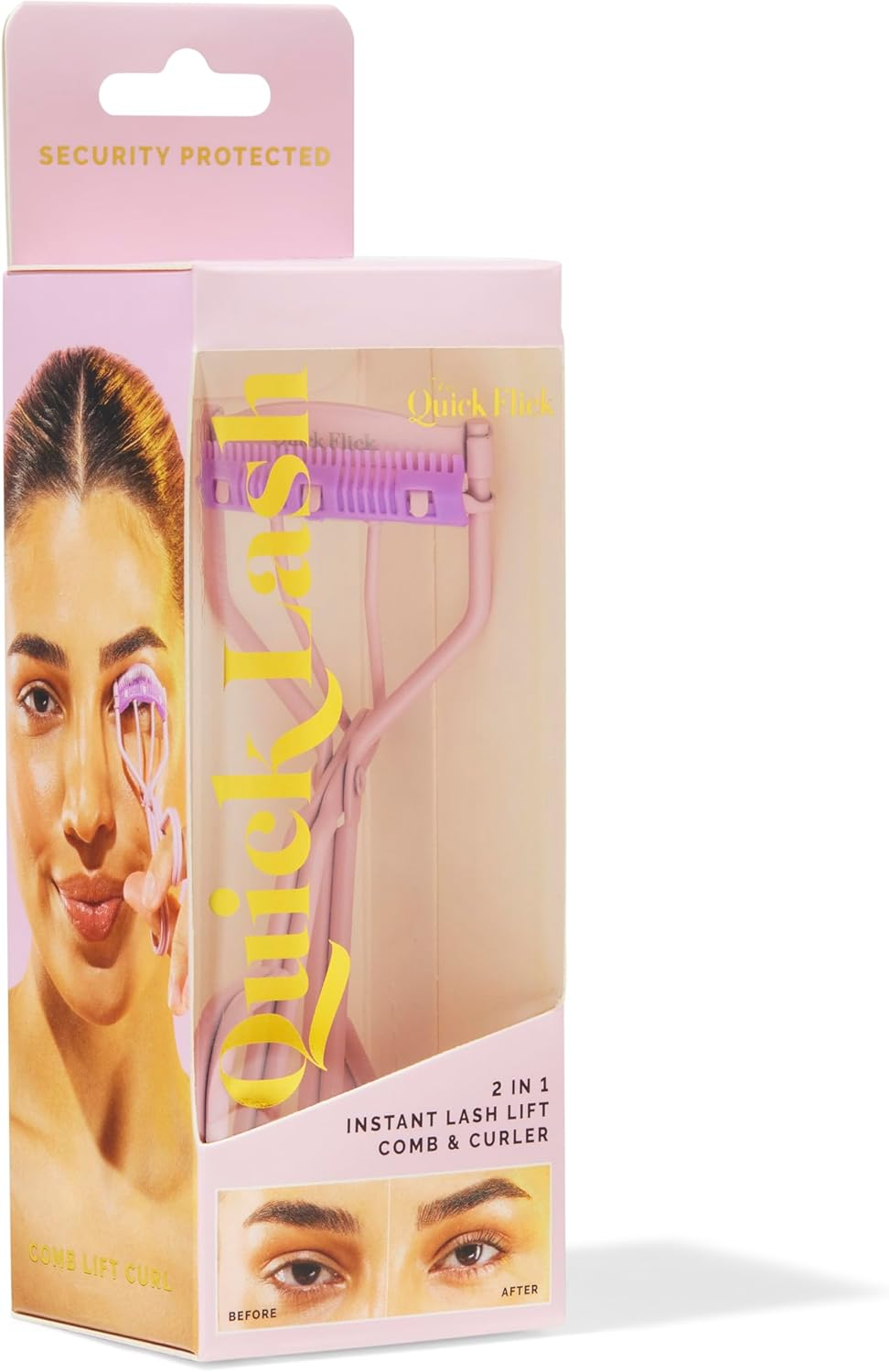 THE QUICK FLICK Eyelash Curler, Stainless Steel Eyelash Curler with Comb, Safe & Gentle on All Eye Shapes, Pink Eyelash Curlers for Separated & Curled Lashes, Travel-Friendly Eyelashes Curler image number 1