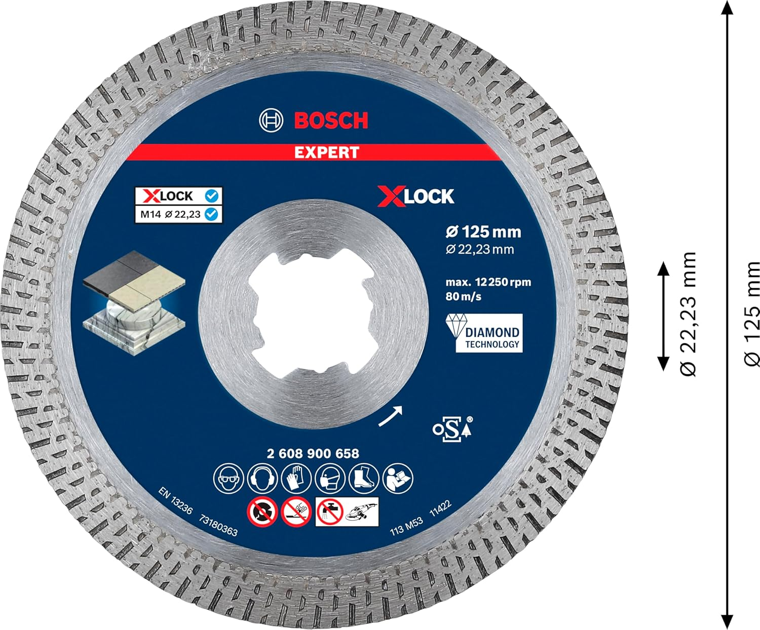 Bosch Professional 1X Expert Hardceramic X-Lock Diamond Cutting Disc (For Hard Tiles, Hard Stone, &Oslash; 125 Mm, Accessories Small Angle Grinder) image number 3