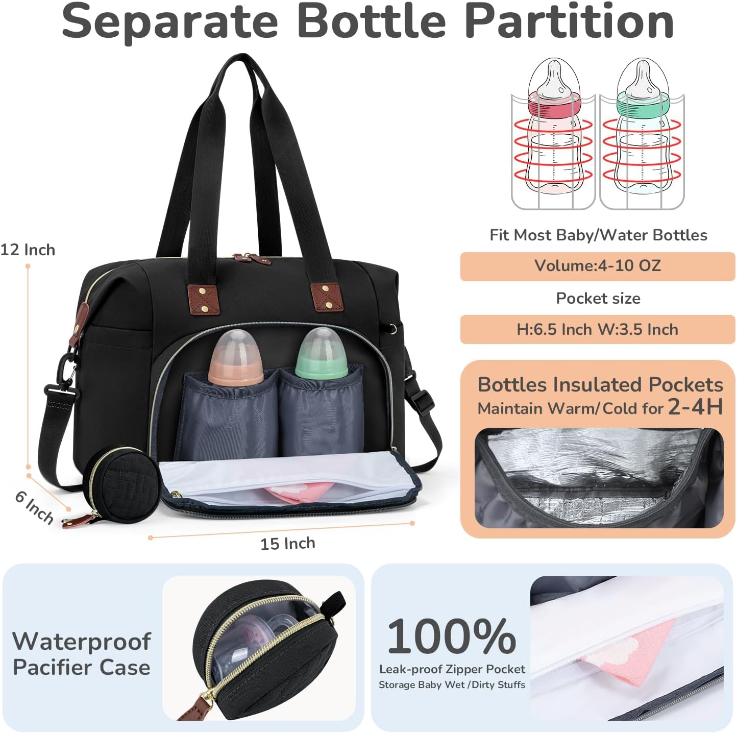 Diaper Bag Tote with Pacifier Case, Large Tote Diaper Bag for Women with Shoulder Straps