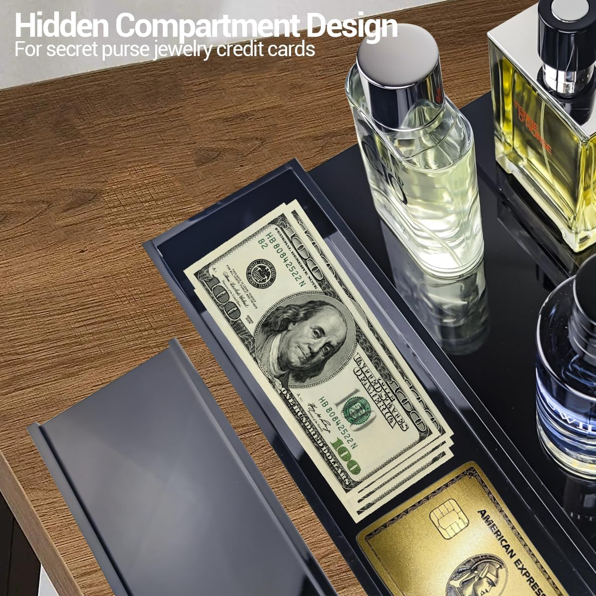 GOH&FTY Cologne Organizer for Men,3 Step Arylic Waterproof Black Cologne Stand with Drawer and Secret Compartment,Perfume Cologne Holder Tray Display Shelf as a Gift for Men in Dresser,Bedroom image number 5