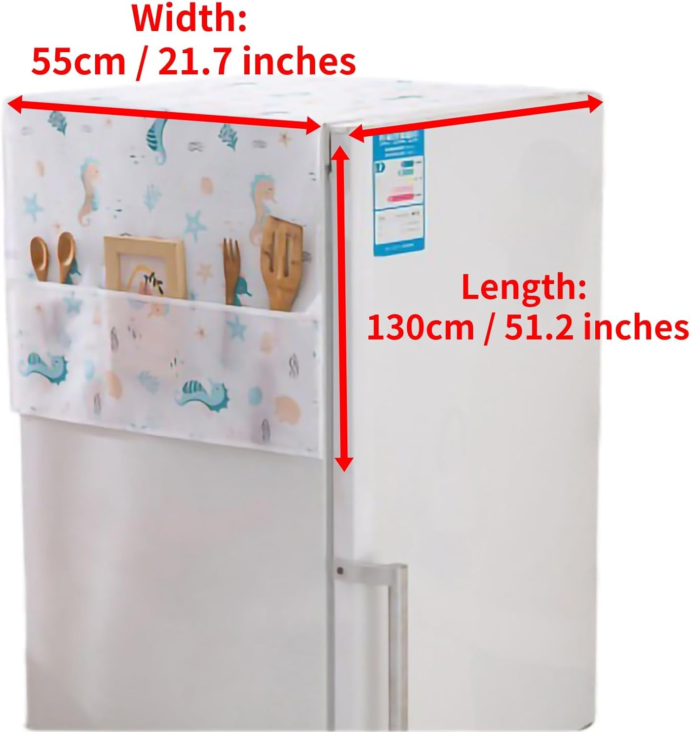 Dust-Proof Refrigerator Cover, 130X55Cm Washing Machine Top Protector with Side Storage Bags Water and Oil Proofing Washing Machine Cover for Home and Kitchen(Seahorse) - Rabbits image number 2