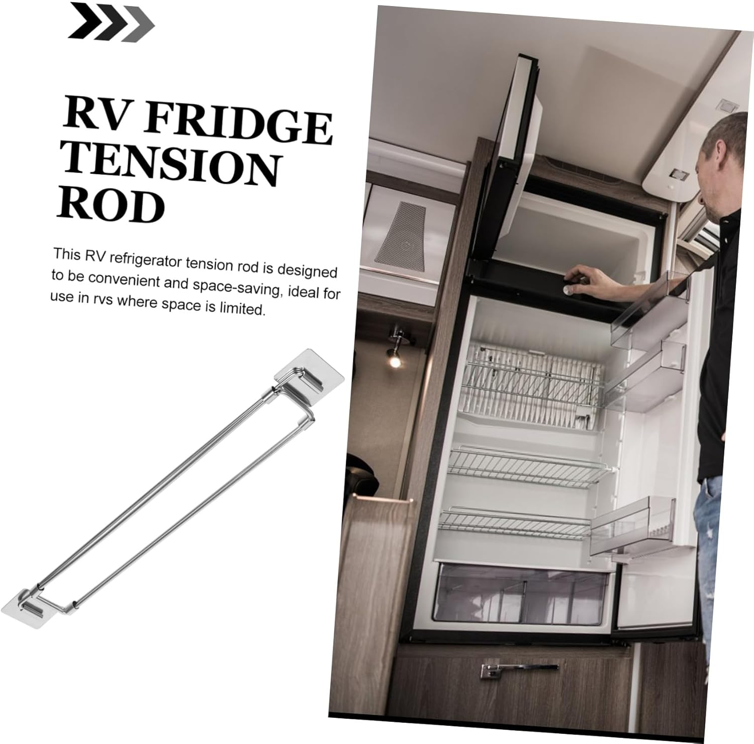 Kisangel Stainless Steel Rv Refrigerator Tension Rod Adjustable Fridge Bar with Anti-Slip Plate for Travel Trailers and Trailer Accessories inside the Rv image number 4