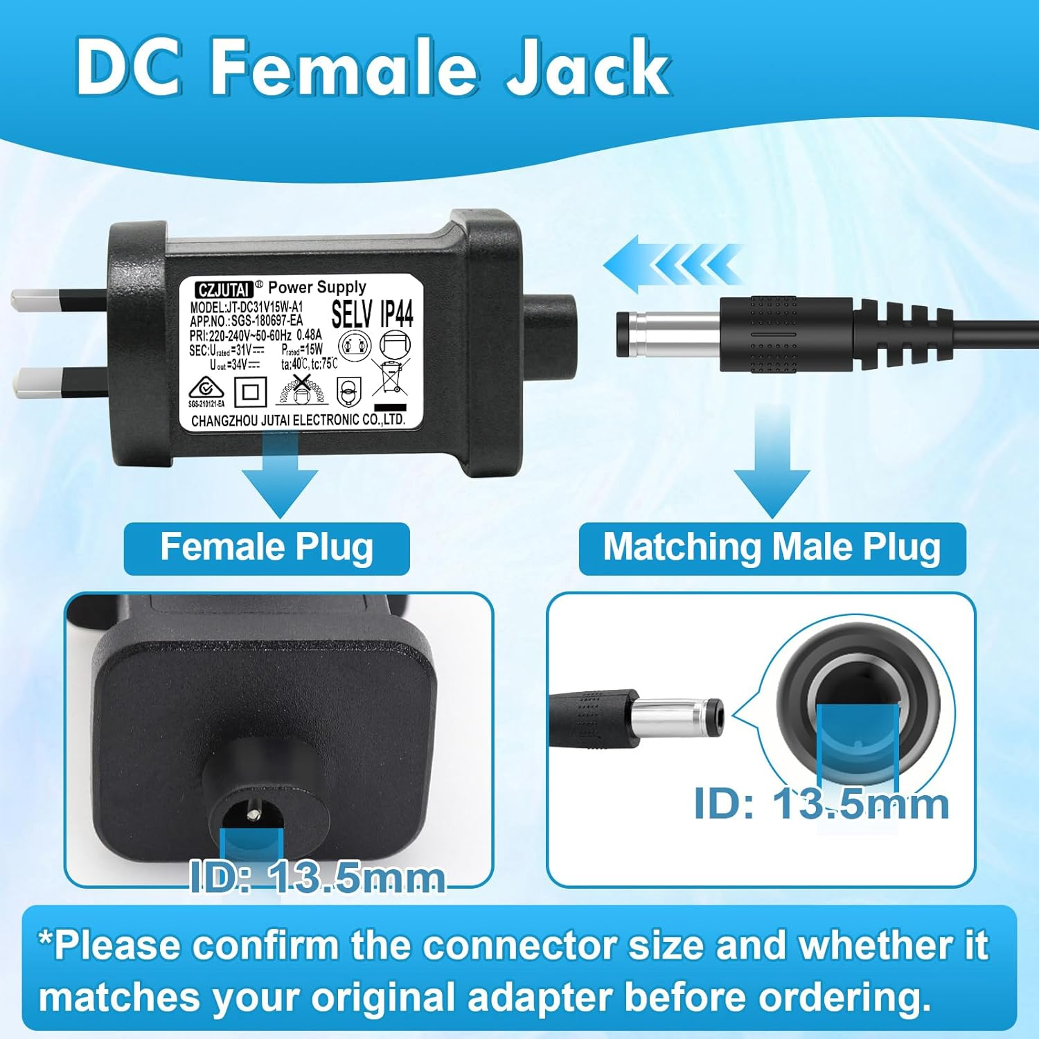 Premieradapter 31V 15W Replacement Power Supply CZJUTAI JT-DC31V15W /12V /9W /7.2W /6W /4.5W /3.6W for Christmas Lighting, String Light, Projector Light, Lawn Lamp, Inflatable Device[V5T5] image number 3