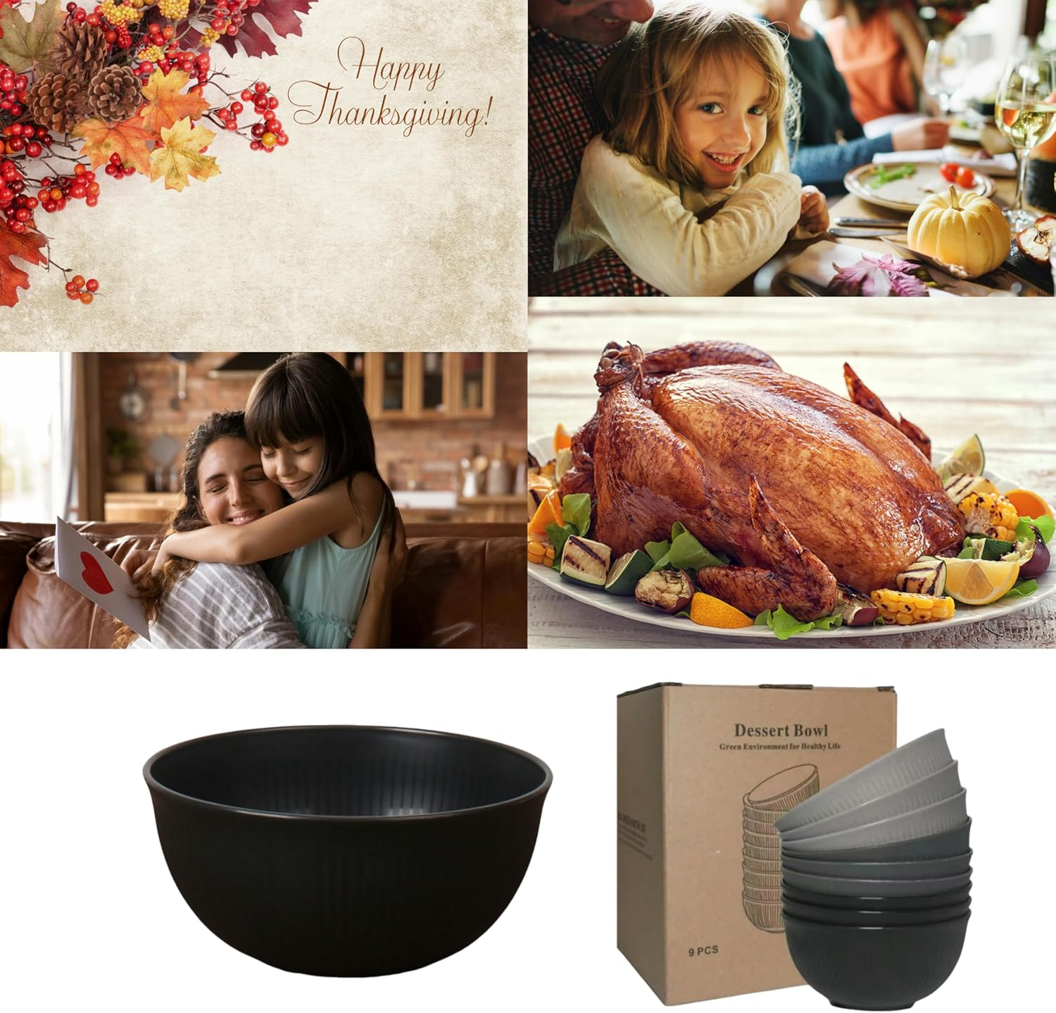 9 Pack Wheat Straw Bowls Reusable Salad Bowls,Durable & Lightweight, Perfect for Home, Parties, Camping, and Outdoor Use Dishwasher Safe (Dark Gray, Light Gray, Black) - Multicolor image number 4