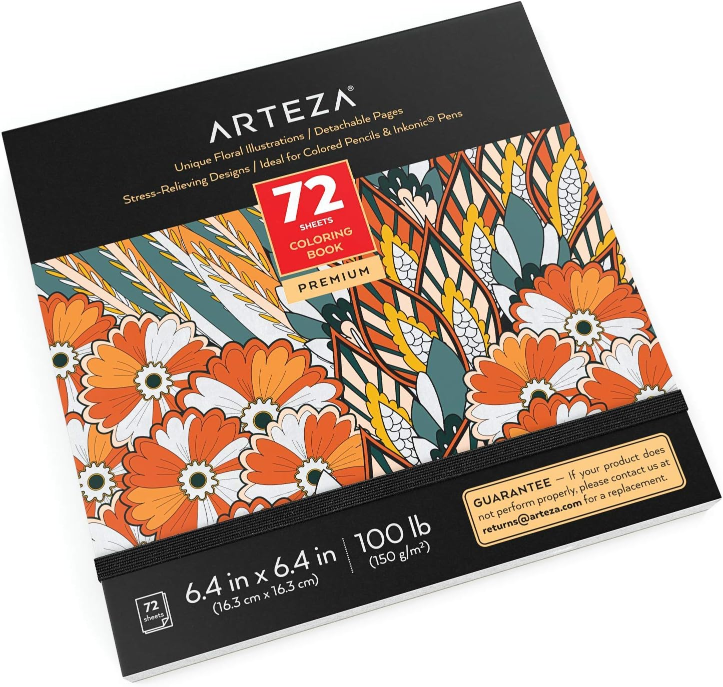 Arteza Adult Coloring Book, 6.4 X 6.4 Inches, 72 Sheets, Portrait Illustrations, Travel-Sized Detachable 100-Lb ​Coloring Sheets​, Art Supplies for Relaxing, Reflecting, and Decompressing