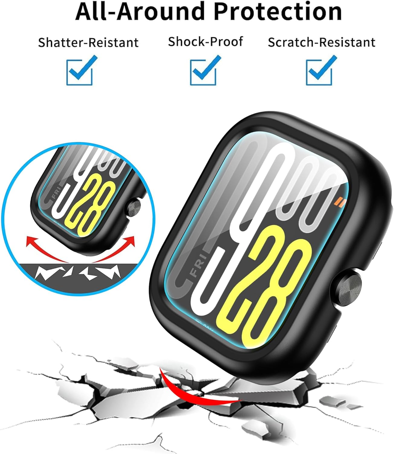 FDHYFGDY Case for Xiaomi Redmi Watch 5, All-Round PC Protective Case with Screen Protector, Screen Protector Compatible with Xiaomi Redmi Watch 5 - Black image number 6