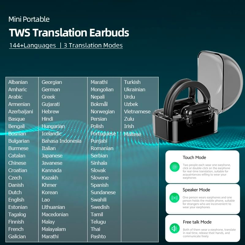 HISHELL Open Headphones with Voice Translator, Real Time Translator Device, Bluetooth Earbuds with Ear Hook for 144 Languages Online, Voice Translator with App, Fits Ios and Android (Black) image number 4