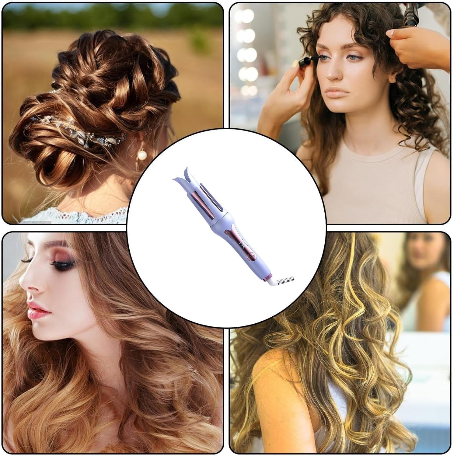 Auto Hair Curler, 32Mm Automatic Curling Iron with 3 Temperature & 3 Timer, Automatic Shut-Off, Anti-Scald, Anti-Tangle Rotating Curling Wand for Hair Styling (Purple)