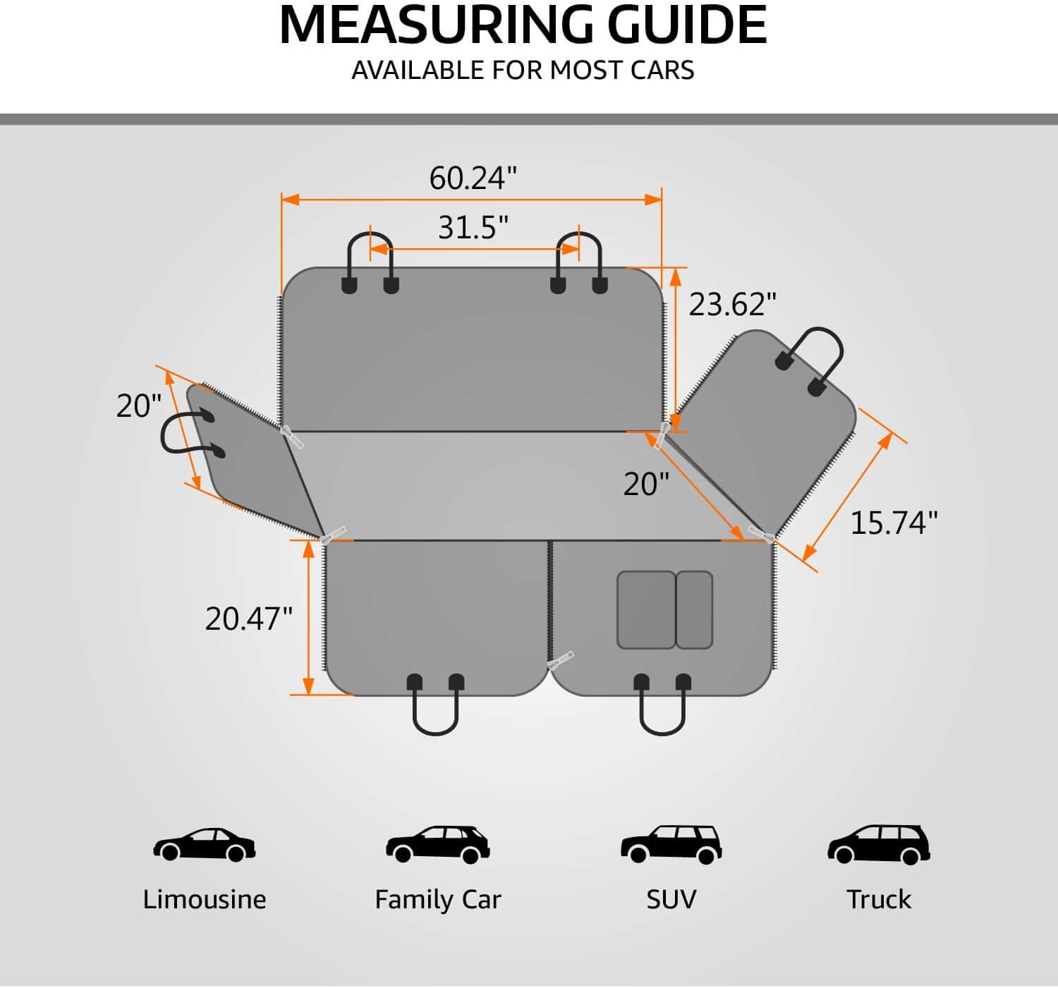 Vailge Extra Large Dog Car Seat Covers, 100% Waterproof Dog Seat Cover for Back Seat with Zipper Side Flap, Heavy Duty Seat Cover for Dogs, Dog Car Hammock Pet Seat Cover for Cars Trucks Suvs image number 3