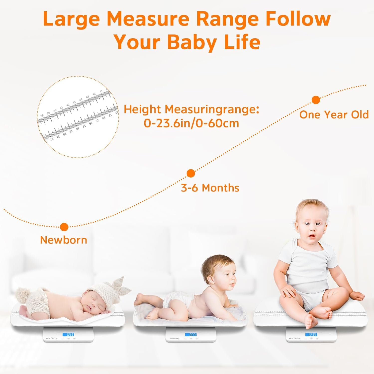 UNICHERRY Baby Scale, Baby Weighing Scale, Multifunctional with Removable Tray, Baby Scale Digital with Tare and Hold Functions, Accurately Measure Baby, Pet and Adult (Max: 100Kg) image number 1