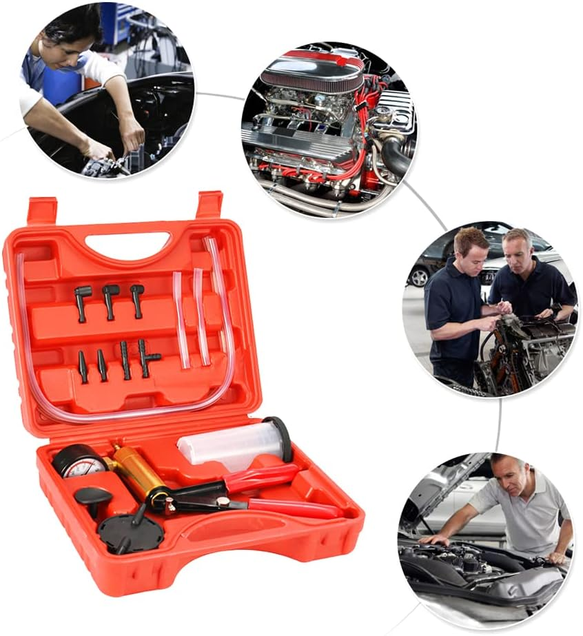 Eacam 17PCS Handheld Vacuum Pump Tester Brake Bleeder Kit Brake System Bleeding Tools with Adapters Automotive Fluid Reservoir Tester for Car Truck Motorcycle image number 2