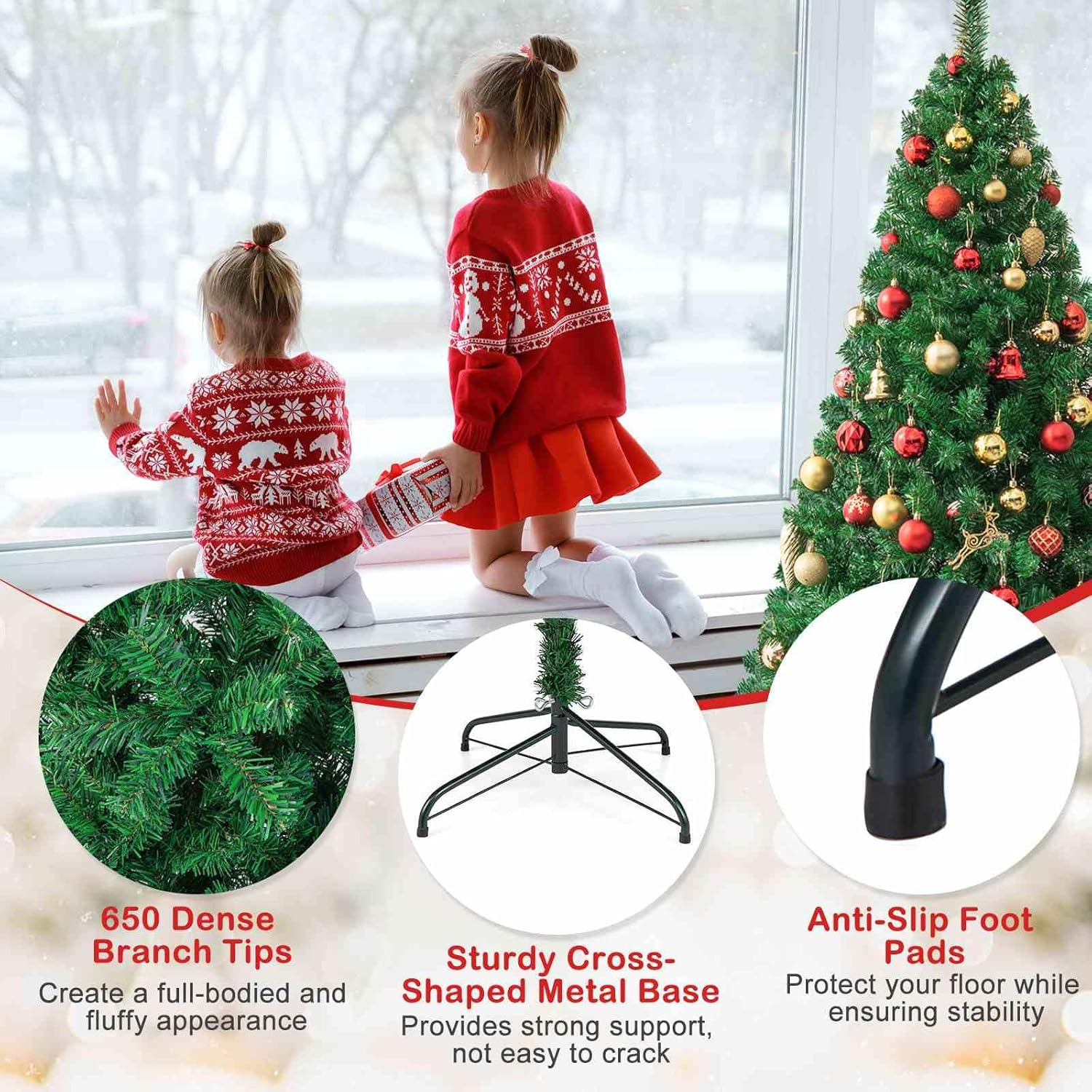 Costway 1.8M Artificial Christmas Tree Xmas Pine Tree with Solid Metal Legs Perfect for Indoor and Outdoor Holiday Decoration image number 5