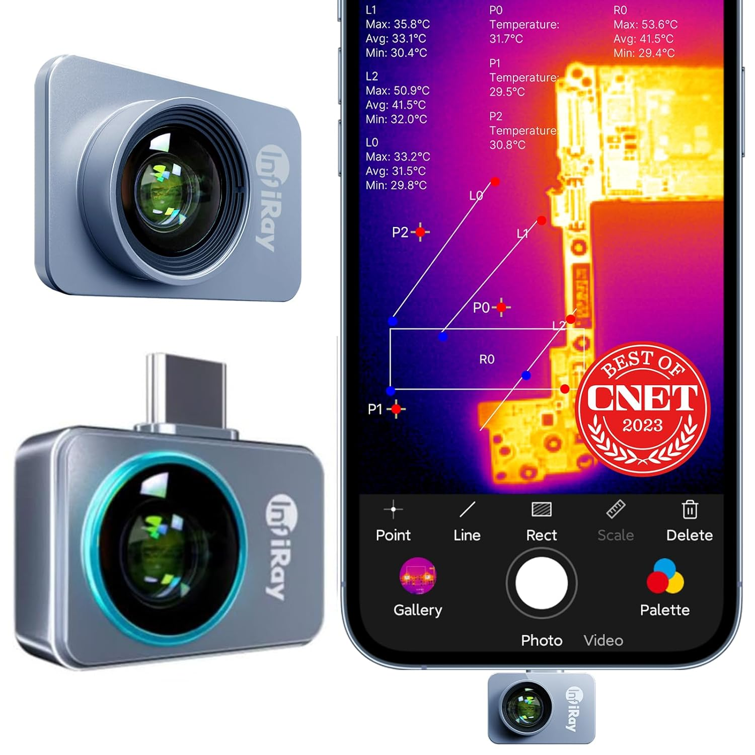 Infiray P2 Pro Thermal Camera for Android, with Magnetic Macro Lens, 256X192 IR High Resolution, -4&deg;F to 1112&deg;F Temp Range, Support Android 9.0 and Above, Works for Smartphones and Tablets image number 4