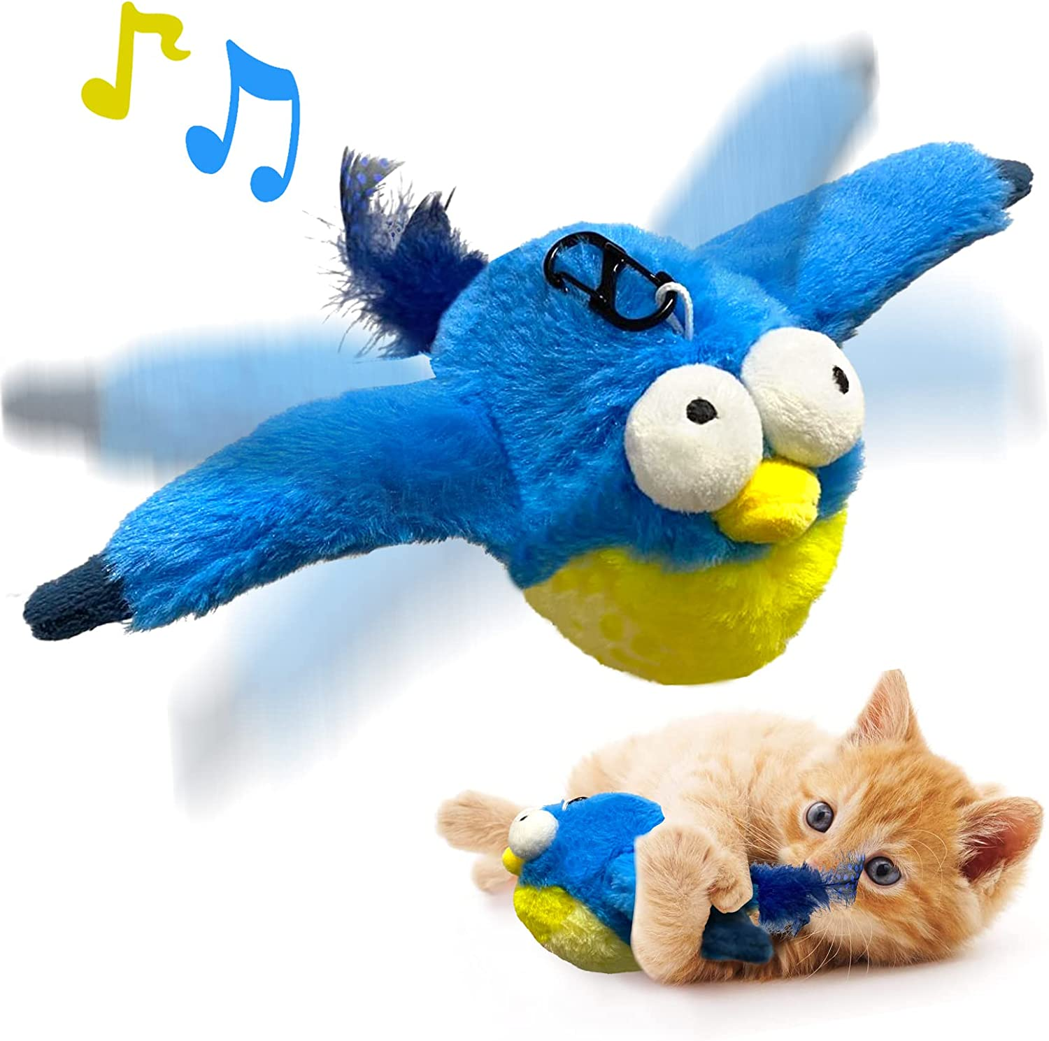 Kreizygo Cat Toys, Flapping Wings Sparrow, No Flying, Chirping Bird Interactive Catnip Toy for Kitten or Small Dogs, Touch Activated, Rechargeable