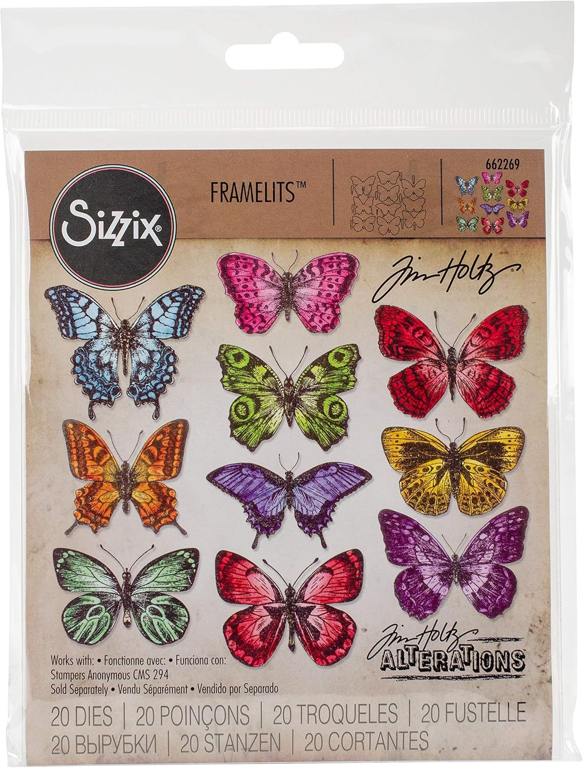 Sizzix Die Set, Flutter by Tim Holtz, 20 Pack, Multi Color, One Size Framelits, Multicolor image number 3