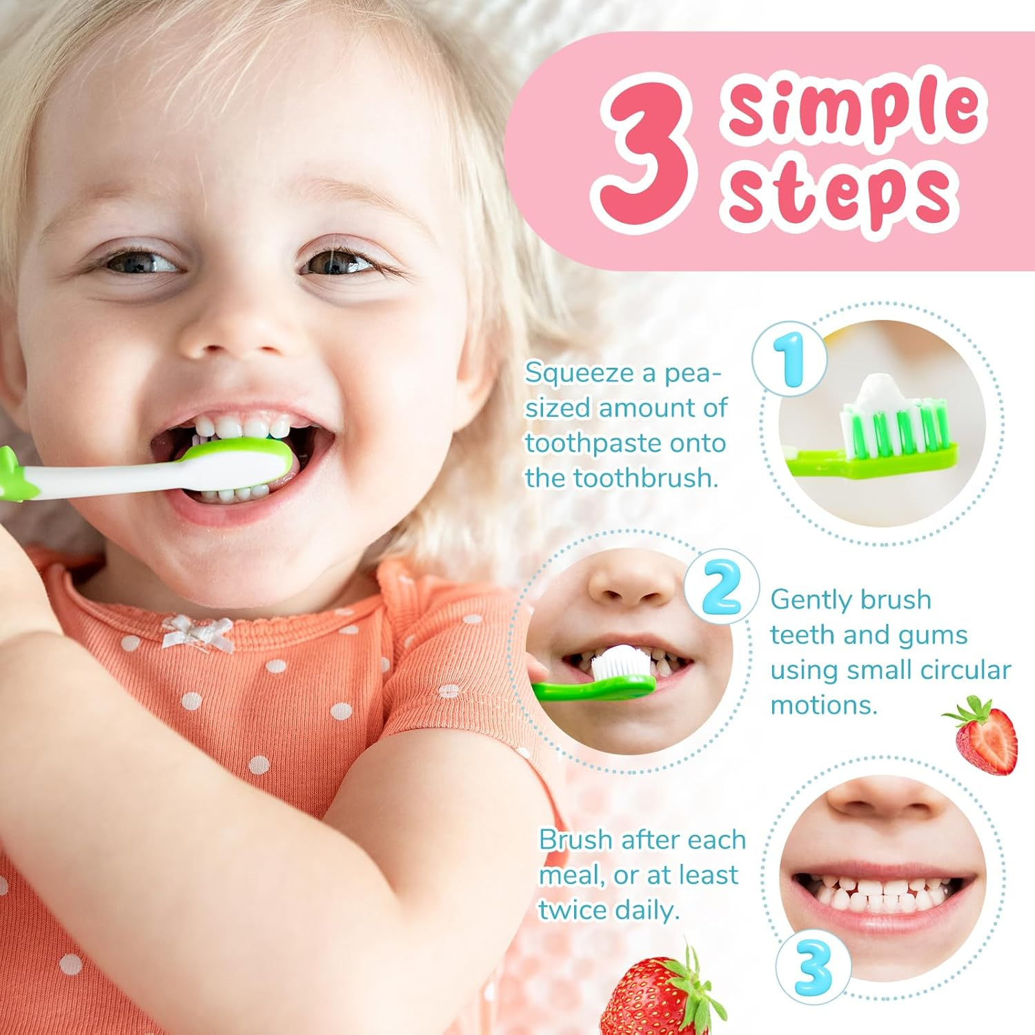 Mild Fruit Flavour Kids Toothpaste 2.1Oz, Fluoride-Free Baby Teethpaste, Natural Children'S Toothpaste, No Artificial Additives, Safe for Ages 2 and up (Strawberry Flavour 60G) image number 4