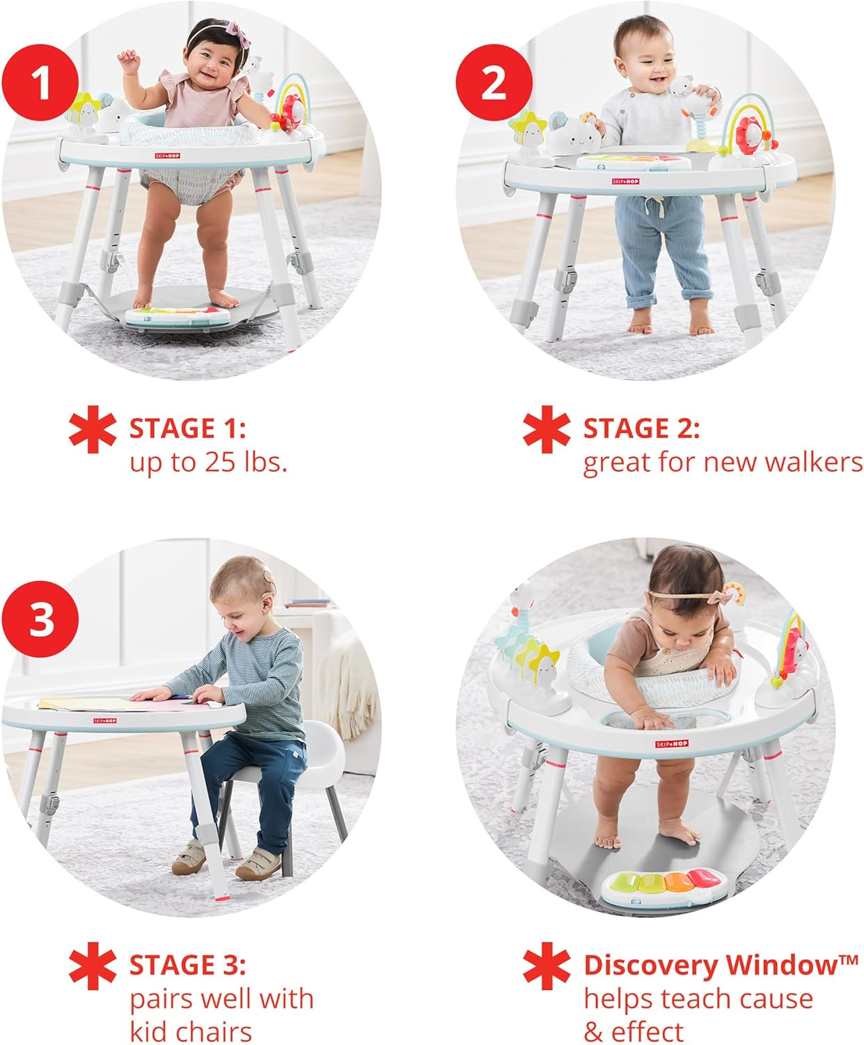 Skip Hop Silver Lining Cloud 3-In-1 Baby Activity Centre & Toddler Table - Interactive Play Centre with Light-Up Piano, 360&deg; Rotating Seat & Clip-On Toys, for 4 Months + image number 4