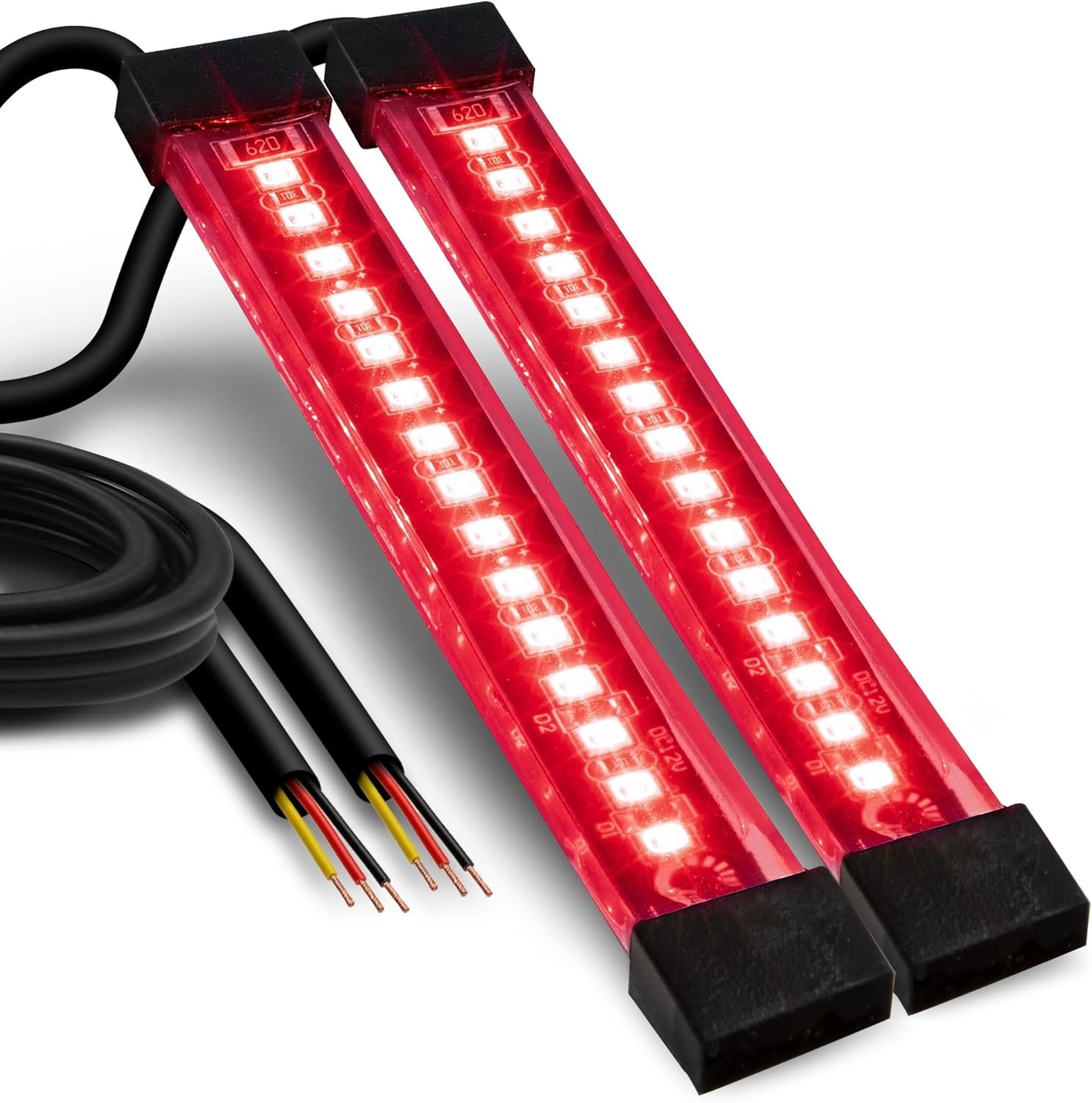 TRUE MODS 1Pc 8" LED Motorcycle Turn Signal & Brake Taillight Strip [Waterproof] [Dual Row] [RED Tail & Brake] [AMBER Sequential Blinker] Self Adhesive Surface Mount Flexible Lamp for ATV Dirt Bike