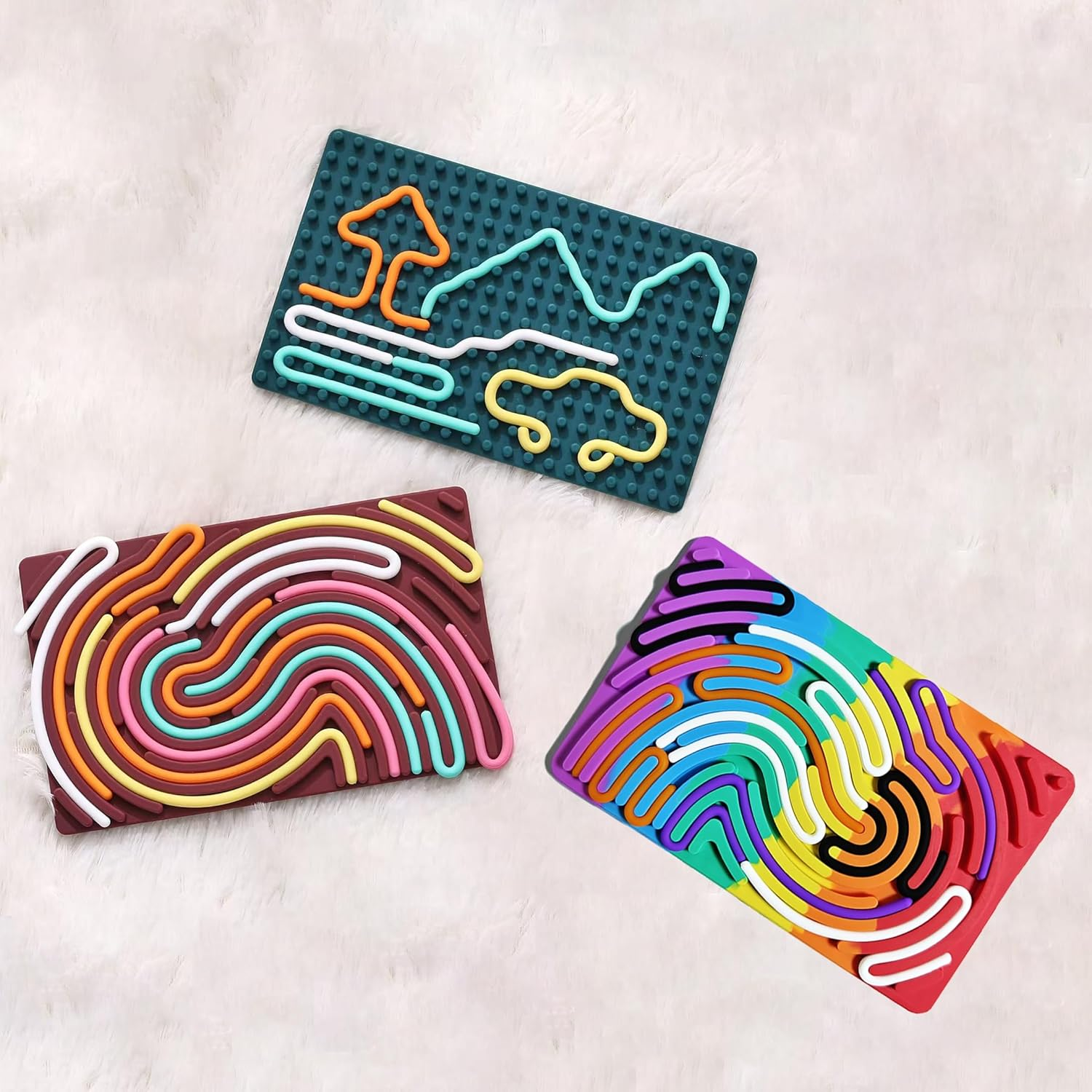 Sensory Activity Board for Kid,Double-Sided Sensory Board for Calming, Stress, Anxiety, ADHD & Autism, Travel Calming Activities (Rainbow)