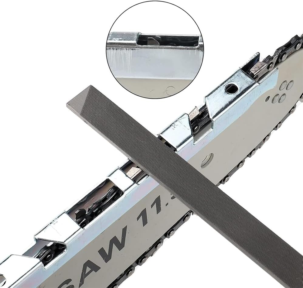 11PCS Universal Chainsaw Sharpener Tool,Chainsaw Chain Sharpening Kit,Comes with 3 Sizes of round Files (5/32", 3/16", 7/32"), Flat Files, Handles, File Guides, Rod Groove Cleaner and Pocket image number 6