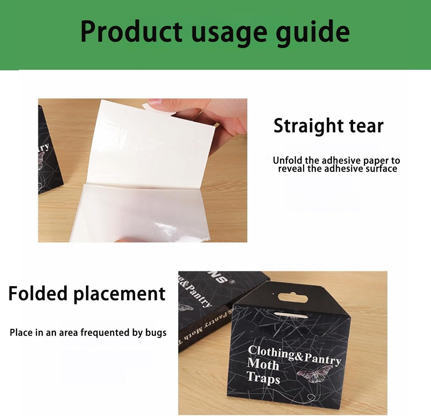 10 Sheets/2 Boxes Pantry Ultimate Moth Traps,Non-Toxic Sticky Glue Moth Trap with No Insecticides,Adhesive Pantry Moth Traps for Clothes, Closets, Wheat, Indian Meal and Other Common Moths image number 2