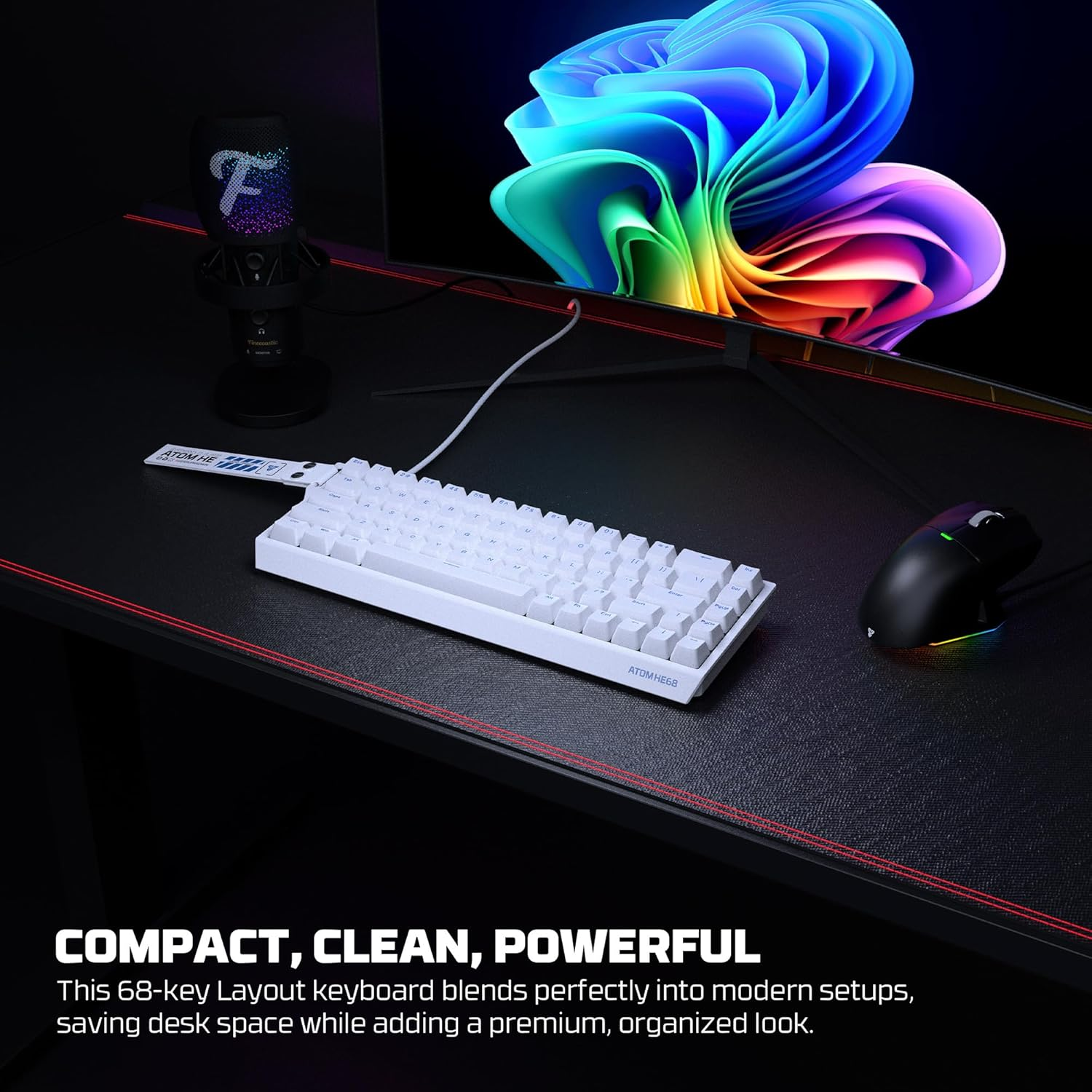 Fantech Atom HE68 Wired Magnetic Switch Mechanical Gaming Keyboard, Hotswap Hall Effect Keyboard 8K Hz Polling Rate for Pc/Windows/Mac OS - White - Black image number 5