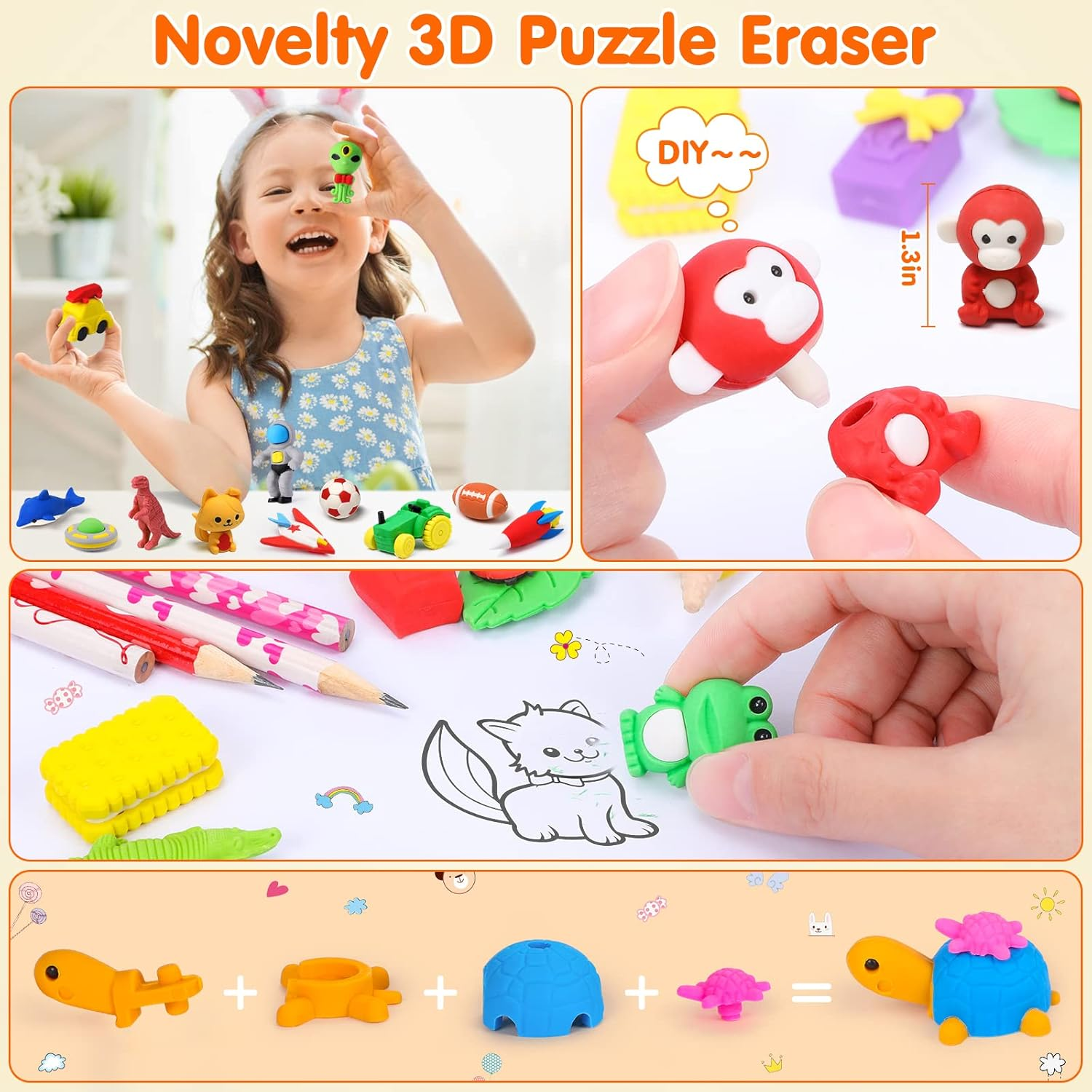 Palmatte 140PCS Mini Animal Erasers Bulk Kids Prizes Treasure Box Toys Classroom Rewards Teacher Must Haves Desk Pets Back to School Supplies Random Eraser Party Favors Kids Toys Gifts Pinata Stuffers image number 1