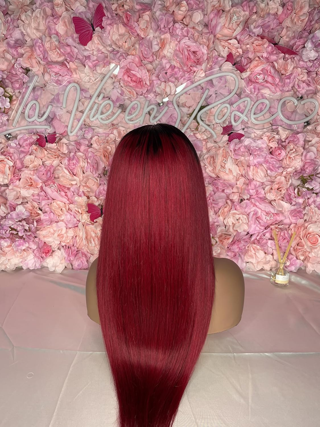 Highlight Wig Human Hair Red Colored Straight Lace Front Wig Lace Closure Wig Ombre Human Hair Wigs 4X4 Wig 24 Inch 200 Density image number 3