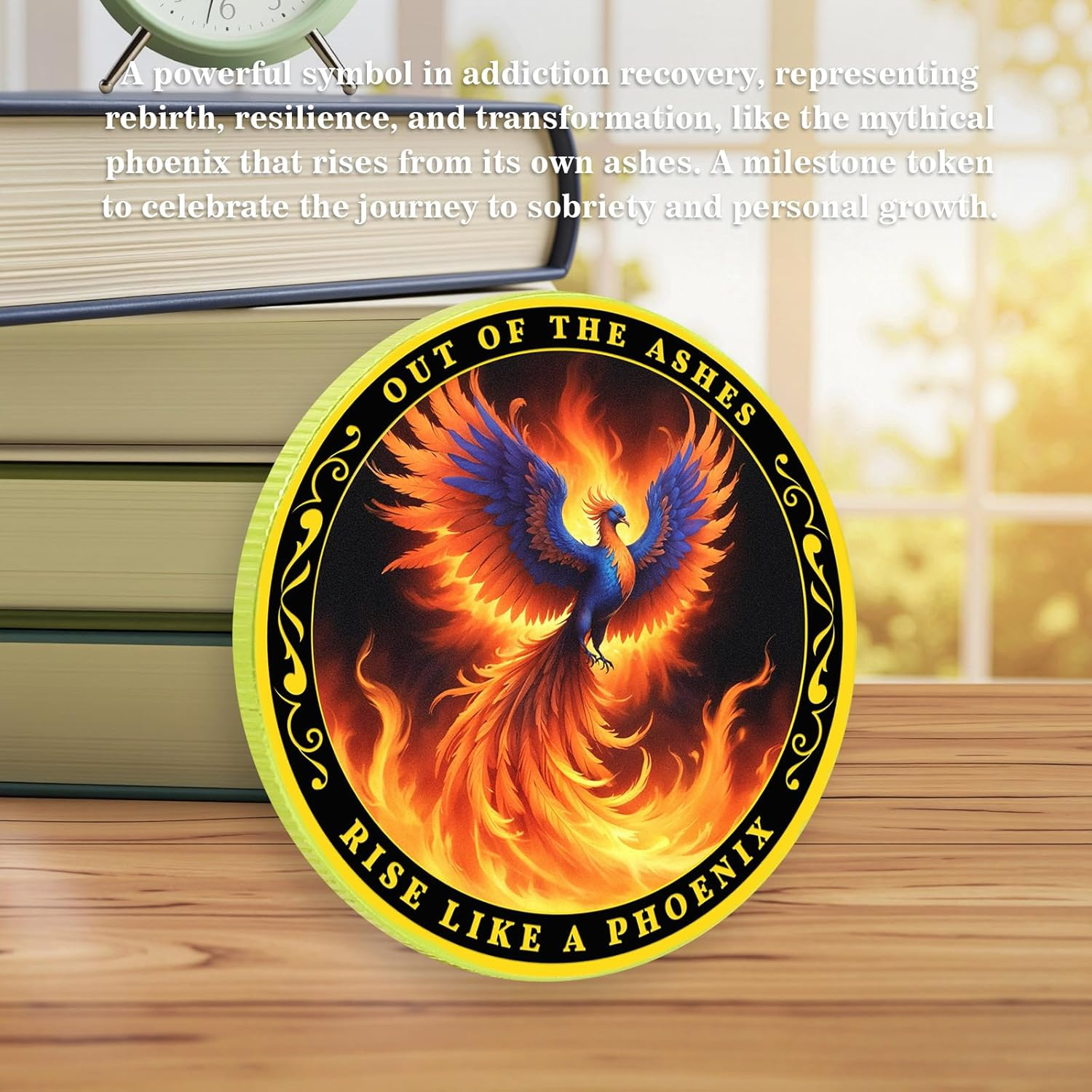 Phoenix Sobriety Coin, Out of the Ashes Phoenix Rising from Flames AA Recovery Chip Sobriety Medallion image number 2