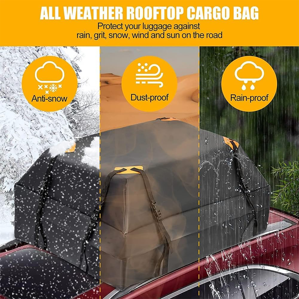 Car Rooftop Cargo Carrier Bag, Roof Bag with Anti-Slip Mat, Outdoor Camping Car Roof Storage Bag, Car Roof Bag for All Vehicle With/Without Racks for Travel and Outdoor Adventures