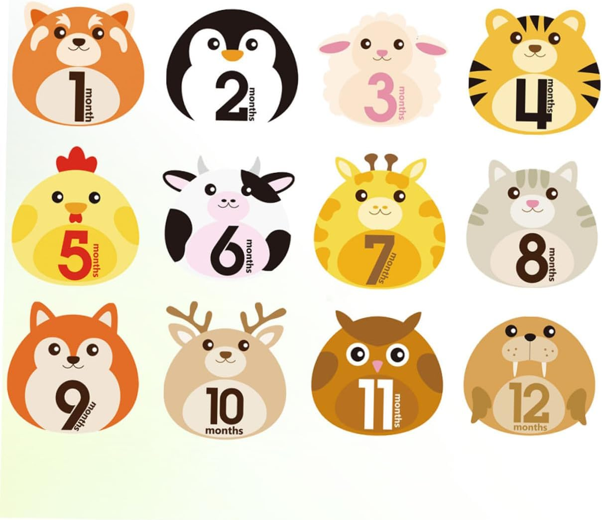 12 Sheets Animal Design Milestone Stickers Reusable Self-Adhesive Decals for Newborn Boy Girl Monthly Photo Keepsake Scrapbook image number 2