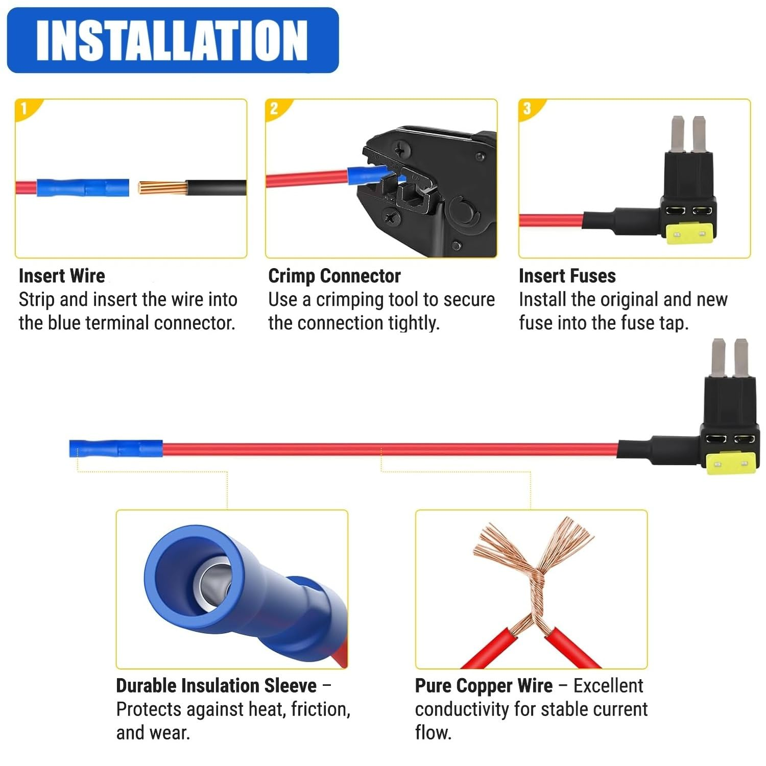 Ozchillon 5 Pack Micro2 Fuse Tap Kit 16AWG Wire &ndash; Micro 2 Fuse Adapter with Blue Terminals &ndash; Micro Blade Add-A-Circuit Piggyback Holders for Car, Ute, SUV, 4WD (5, 5AMP) image number 6