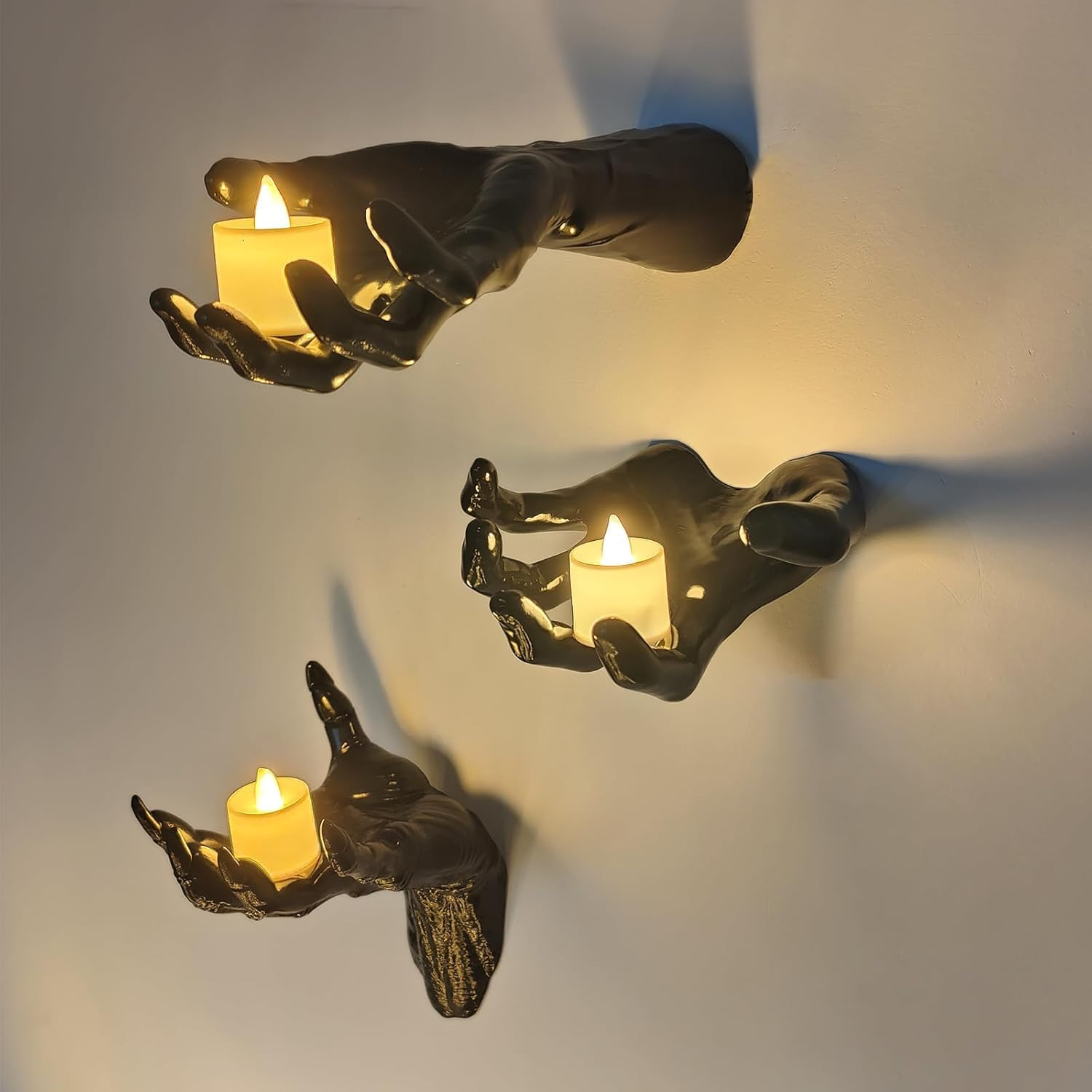 Halloween Decorations, Pack of 3 Wall Mounted Creepy Reaching Hands with Lighted Candles, Life-Sized Horror Hands for Gothic Wall Decorations, Scary Halloween Decoration Indoor image number 5