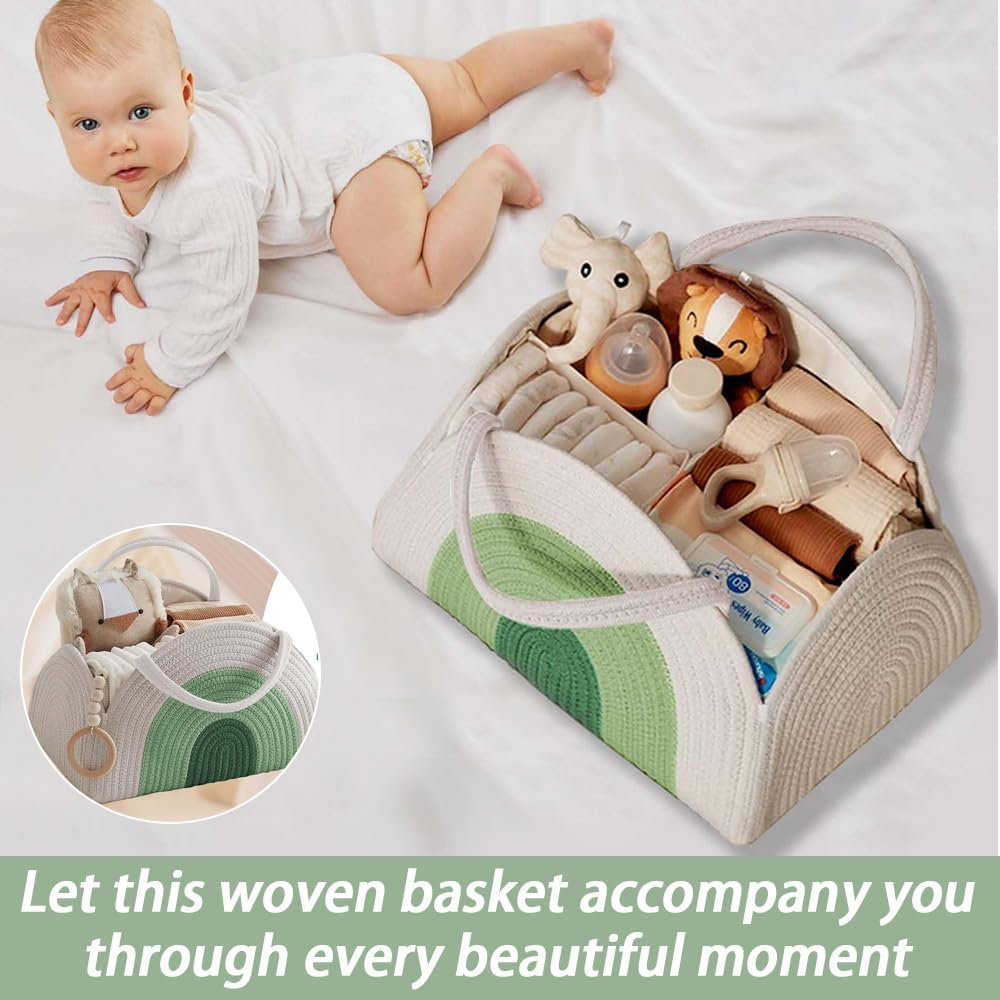 Cotton Rope Diaper Caddy Basket, Diary Baby Diaper Caddy Organizer, Large Shower Caddy for Newborn, for Baby Shower List, Newborn Essentials Basket (Green) image number 5