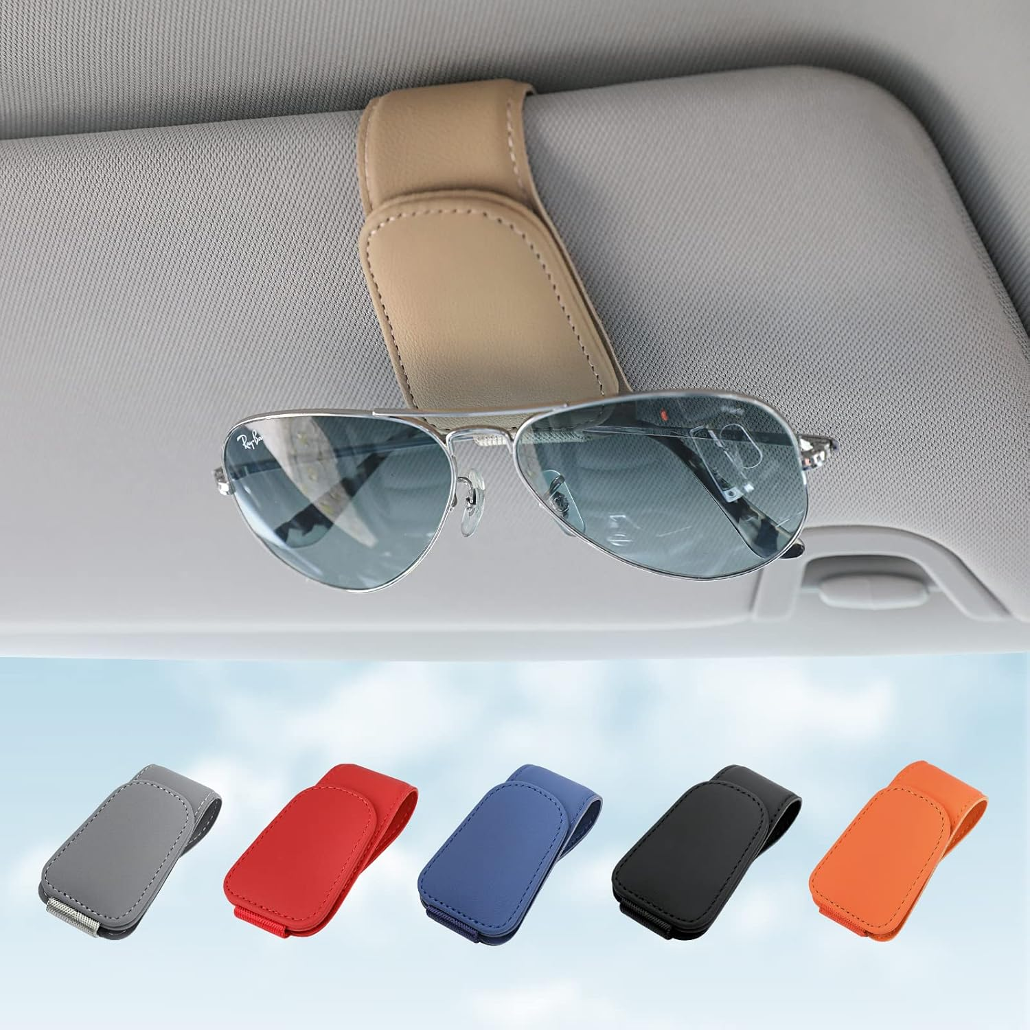 Kansmart Sunglass Holder for Car Visor Sunglasses Clip Magnetic Leather Glasses Eyeglass Holder Auto Interior Accessories Universal for SUV Pickup Truck -Gray