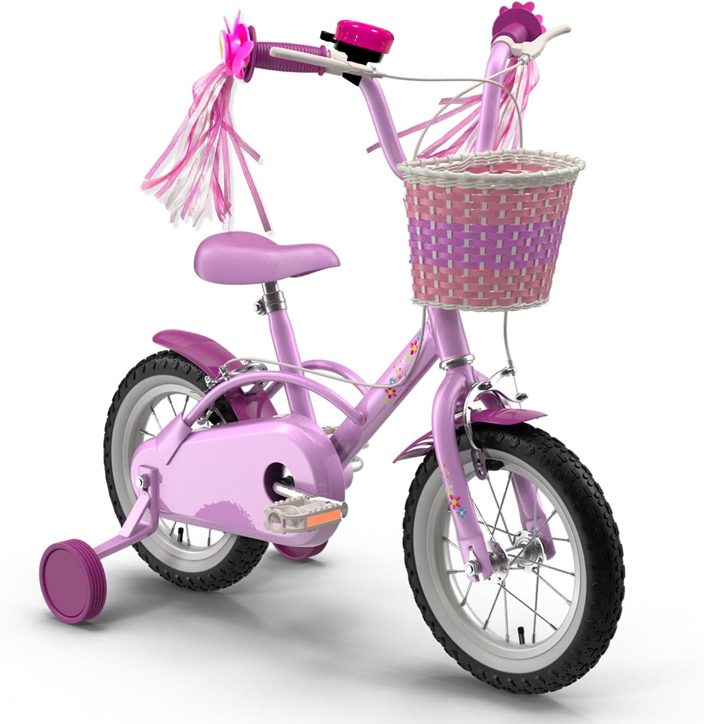 Scooter Handlebar Streamers, 2 PCS Bicycle Grips Ribbon with a Flower Bicycle Bell for Bike Decorations (3 PCS) image number 4