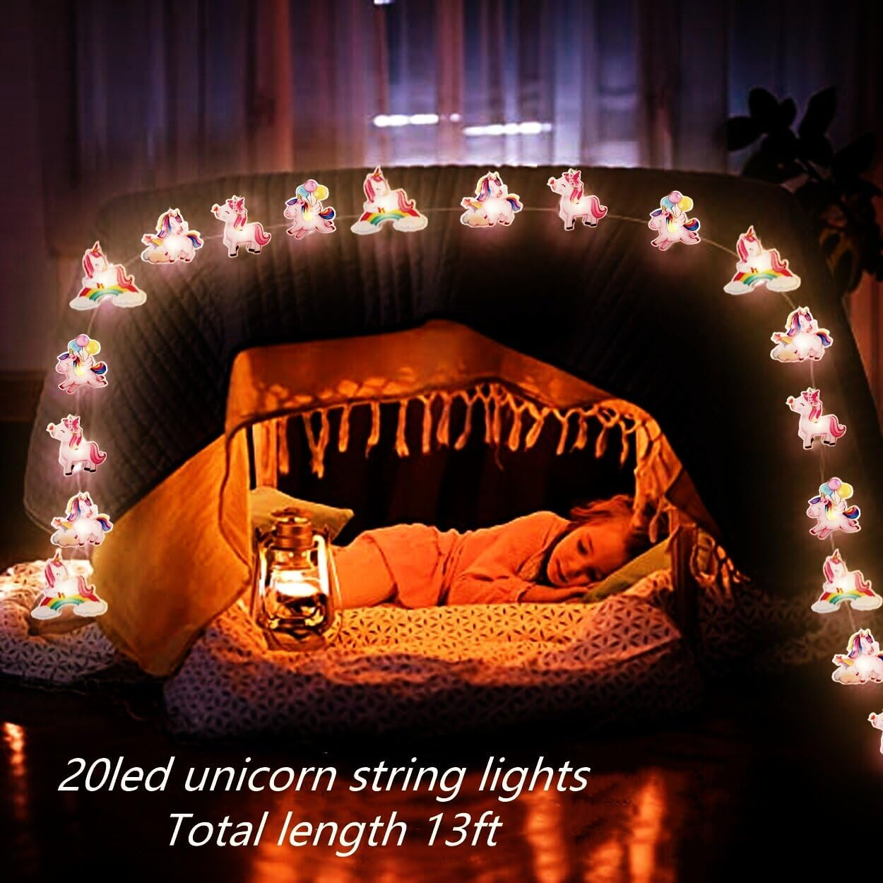 Hoolight Unicorn String Lights 20Led 14 Ft Unicorn Fairy Lights Girl Room Decoration Unicorn Birthday Decorations Battery Powered String Lights Birthday Party Unicorn Decor(8Mode) image number 3