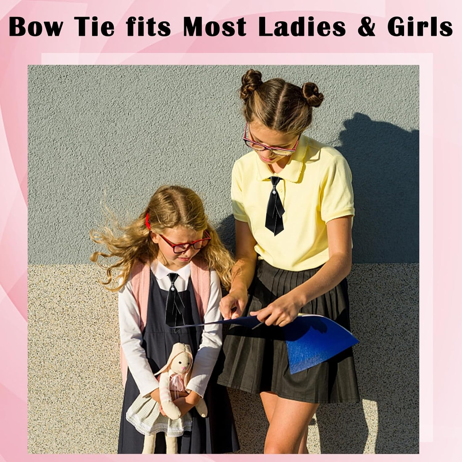 Luckyvestir Bow Ties for Women, Girls Uniform Black/Red/Green Neck Tie, Vintage Accessory for School Shirt Work - A:Black image number 6