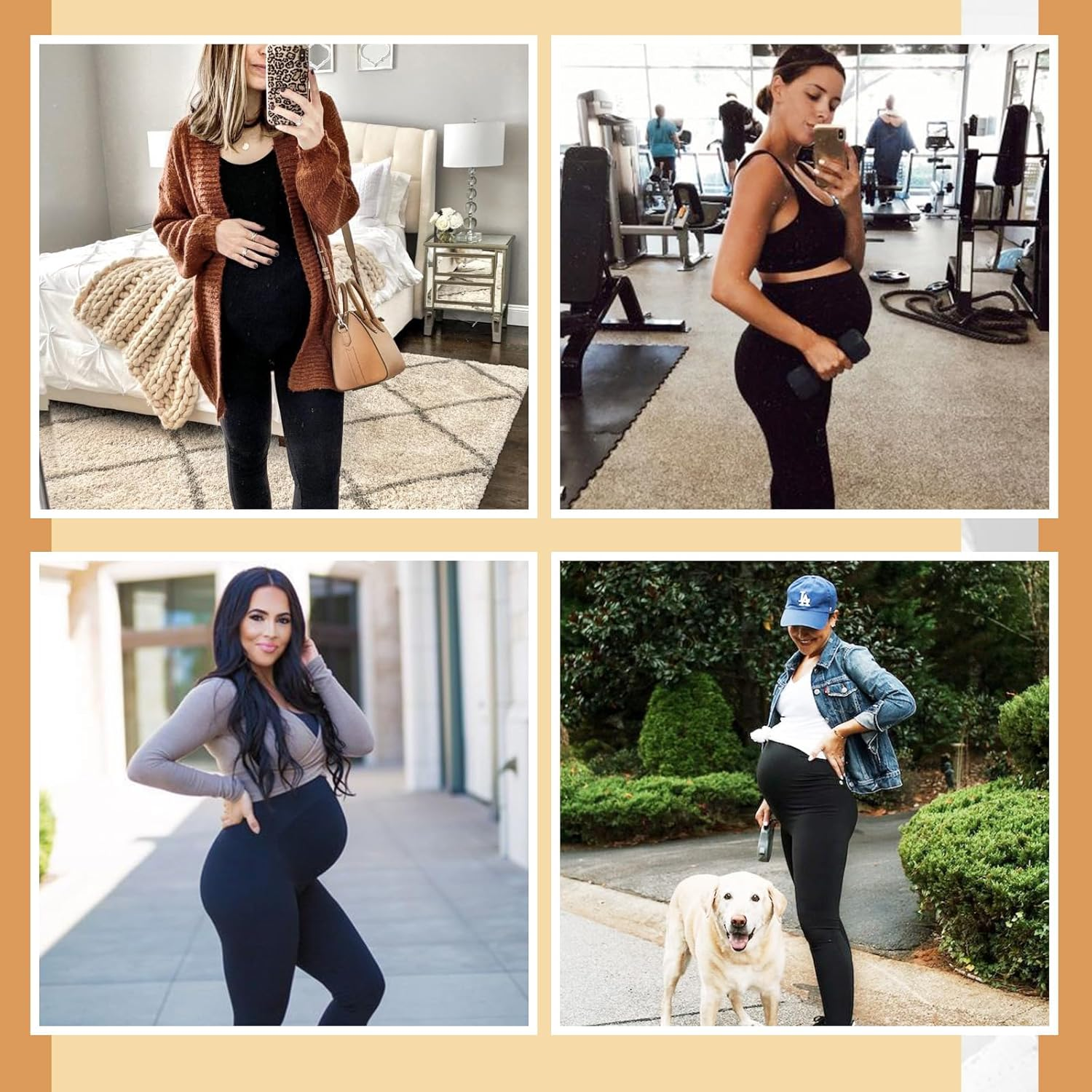 YOLIX Maternity Leggings over the Belly, Womens Black Workout Pregnancy Pants with Pockets image number 5