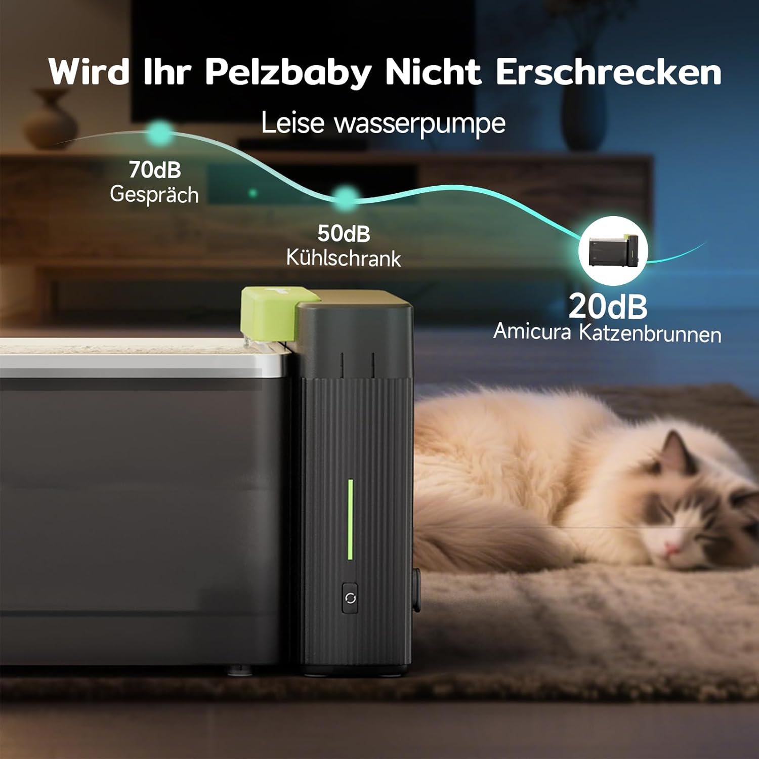 Amicura A3 Lite Drinking Fountain for Cats with Ultra Filtration - 3.3 L Large Tank, SUS316 Stainless Steel Drinking Bowl, Quiet (&le;25 Db), 100% Waterproof and Power-Safe for Clean Drinking Water image number 1