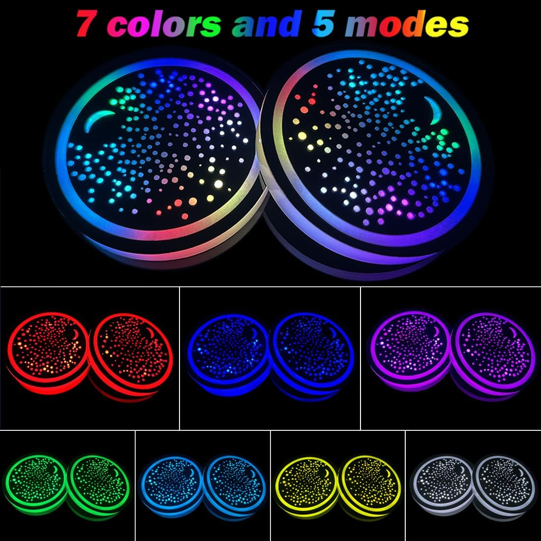 2 Pcs LED Car Cup Holder Lights,Usb Charging Car Coasters,7 Colors Luminescent Light Cup Pad,Luminescent Cup Pad Interior Atmosphere Lamp Decoration Light (Starry Sky) - Starry Sky image number 3