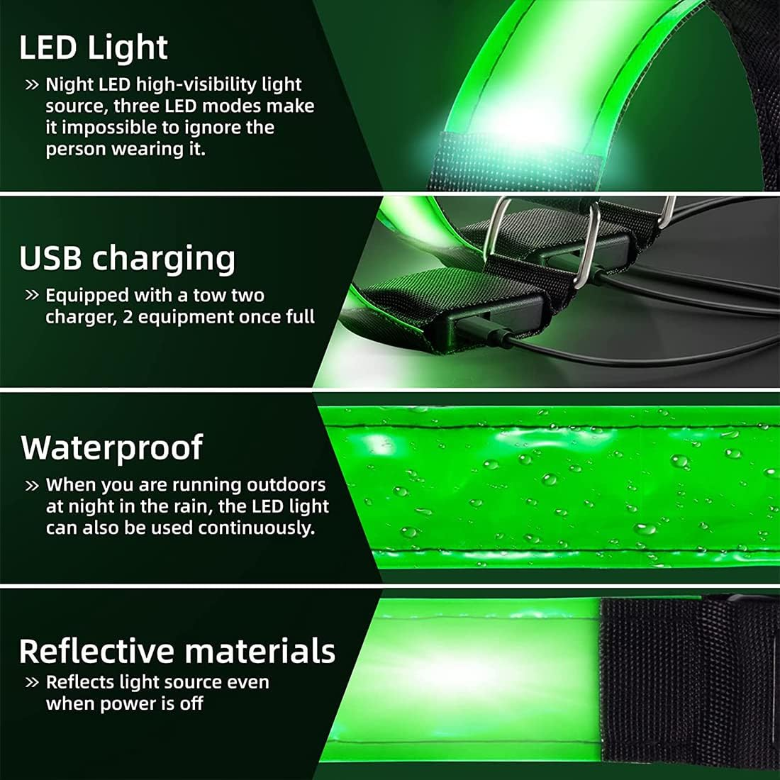 2 Pack USB Rechargeable LED Armbands,Led Reflective Arm Bands for Night Walking,360&deg; Reflective LED Bracelets,Armband Reflector for Running - Orange image number 7