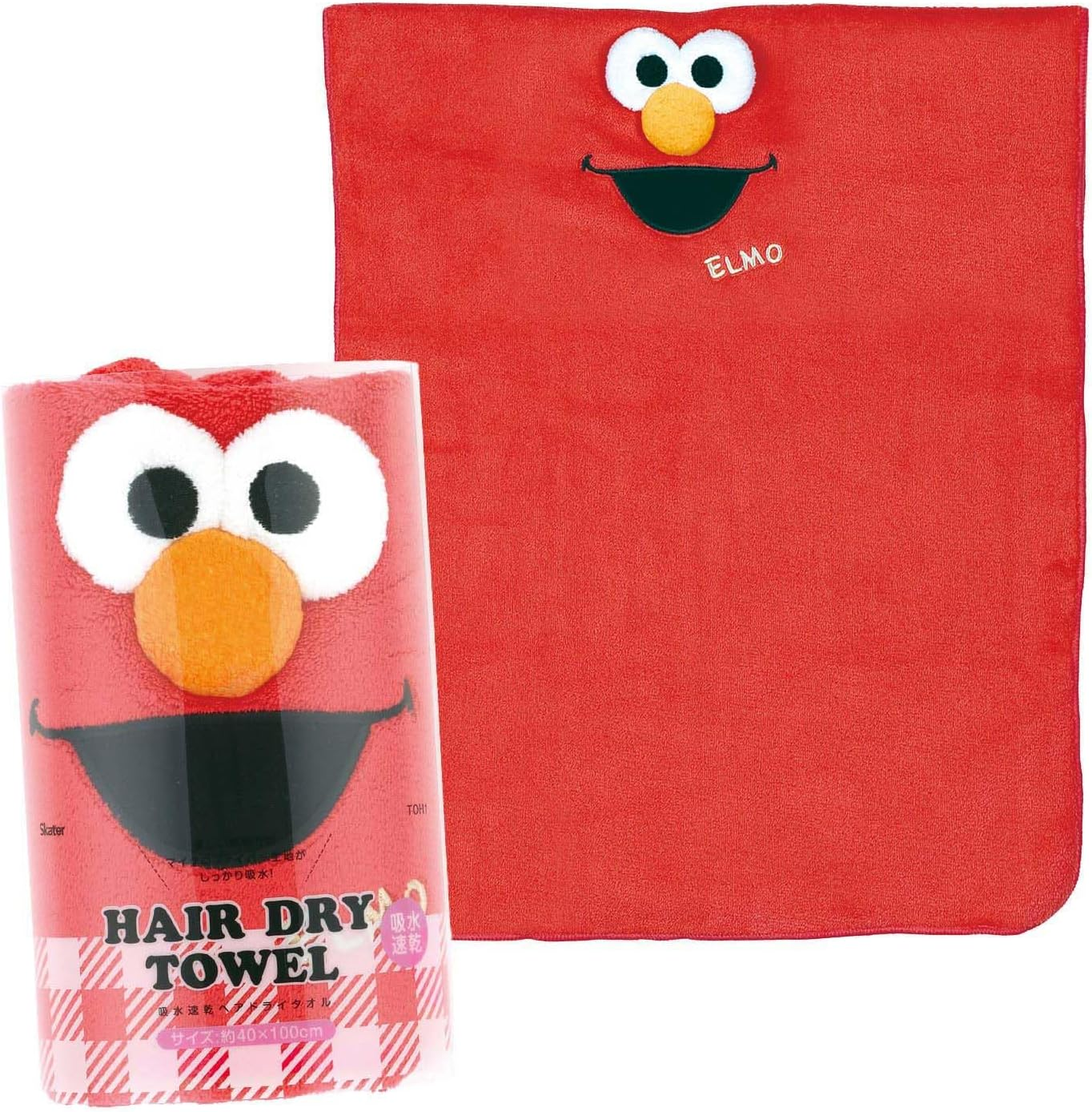Skater TOH1-A Water Absorbent, Quick-Drying, Hair Drying Towel, Elmo, Sesame Street, Length 15.7 X Width 39.4 Inches (40 X 100 Cm) image number 1