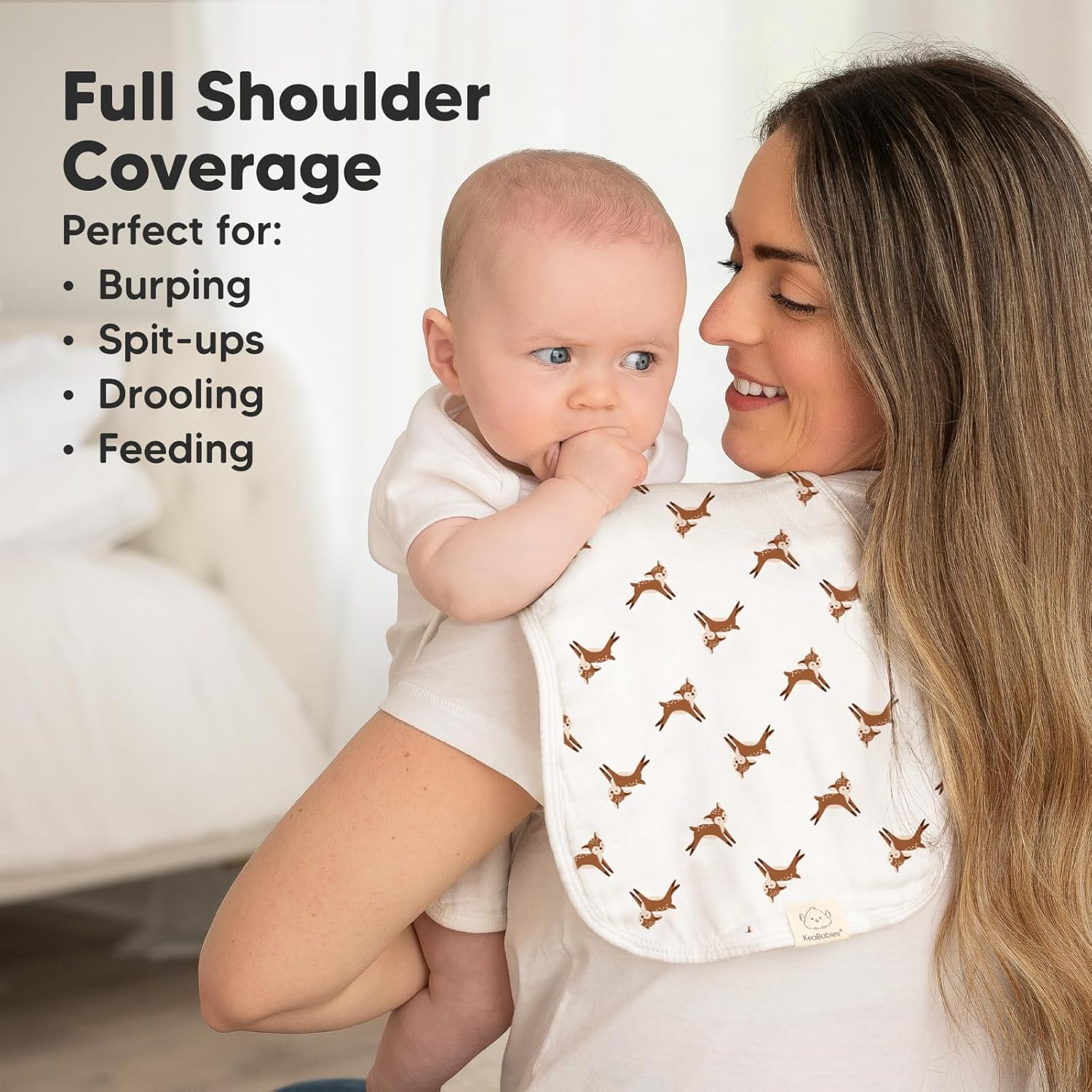 Keababies 5-Pack Muslin Baby Burp Cloths - Organic White Bamboo Cotton Burp Cloth - Burp Rags - Neutral Burp Clothes for Baby Girl, Boy, Newborn (Keababies) image number 7