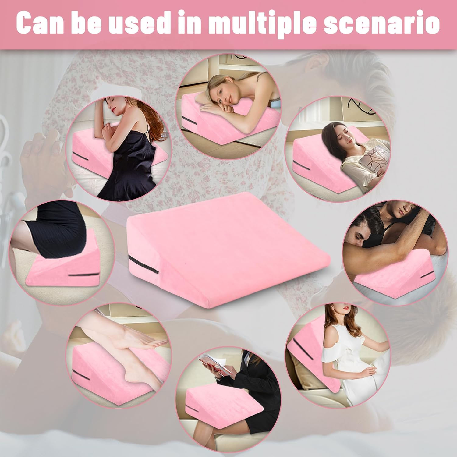 Sex Pillow Wedge Position Pillow Sex Furniture Foam Sex Cushion and Dice Sex Games for Adult Couples (Pink)