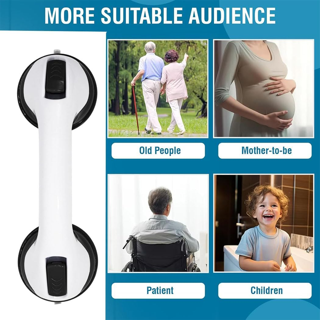 2 Pack Grab Bars for Bathtubs and Showers, 12Inch Heavy Duty Shower Handle Suction Shower Bar, Safety Removable Bars for Shower Chair, Bathroom Grab Bar for Senior，No Drilling Removable image number 3