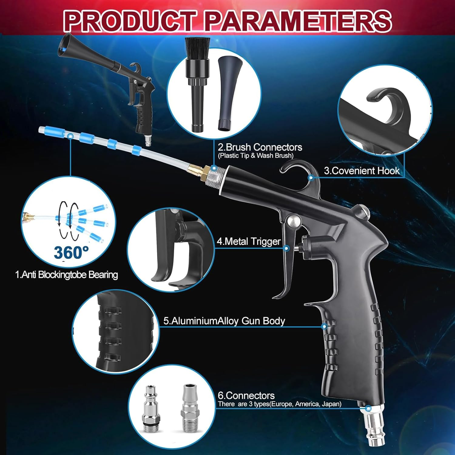 Tornado Dry Cleaning Gun with 3 Connectors, Car Cleaning Gun Detailing Interior Dryer Air Blow Gun, Air Nozzle Blow Gun for Dust Cleaning Car Detailing image number 1