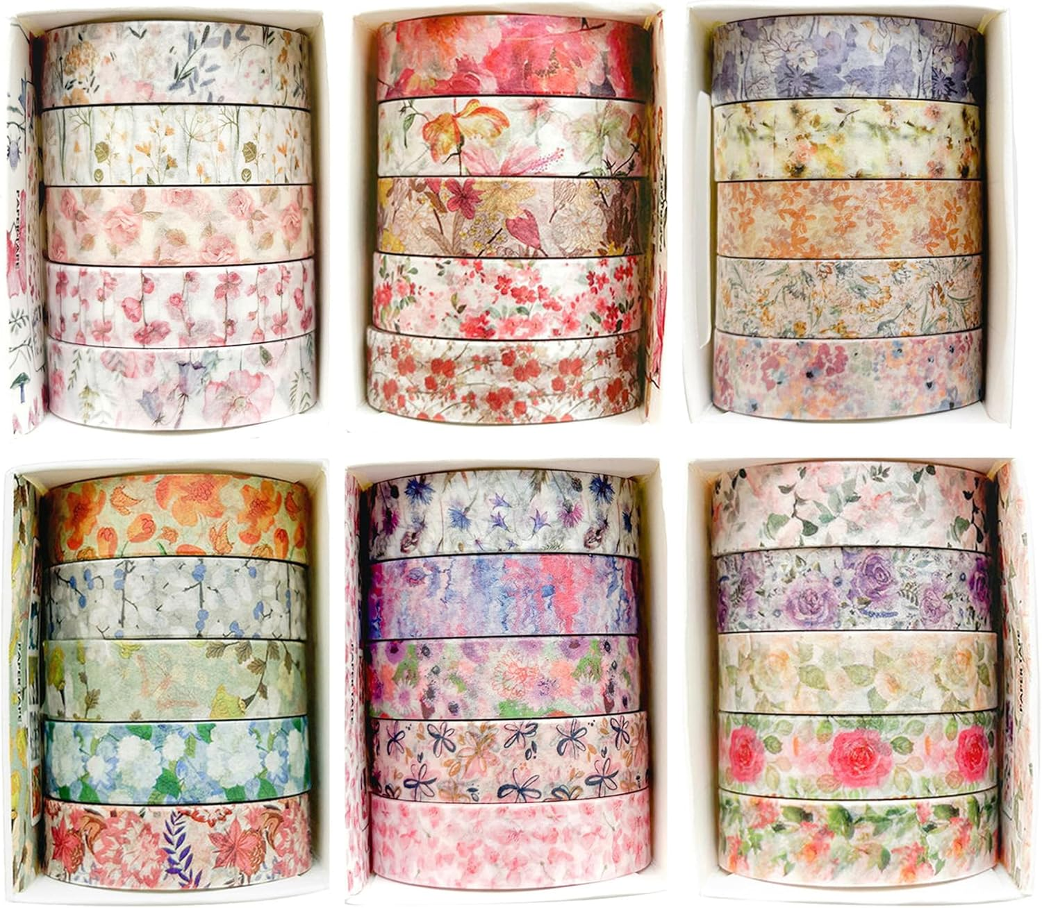YUBX Flowers Washi Tape Set 30 Rolls Floral Patterns Decorative Skinny Slim Masking Tapes for Arts, DIY Crafts, Journals, Planners, Scrapbook, Wrapping (Greens Thrive)